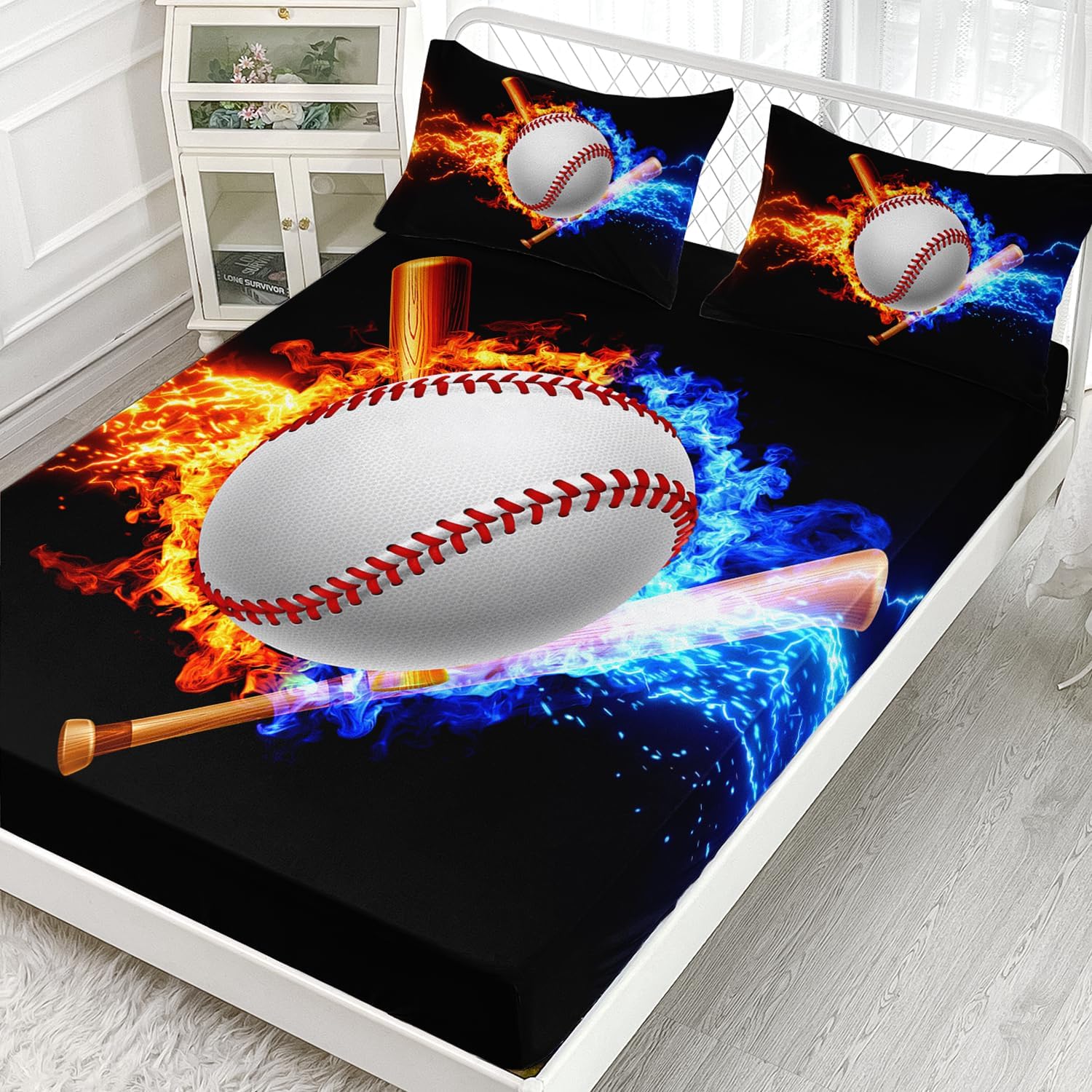 AILONEN Baseball Fitted Sheet Set Twin XL Size
