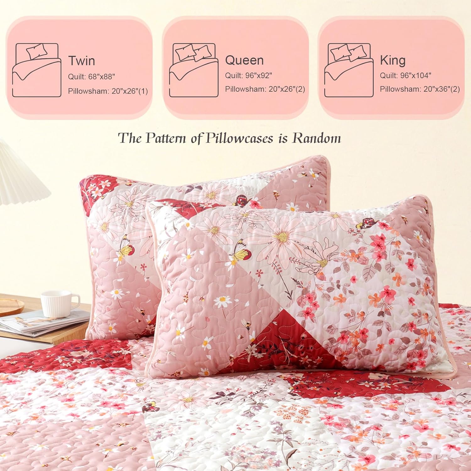 Whale Flotilla Reversible Patchwork Quilt Set Twin Size Red