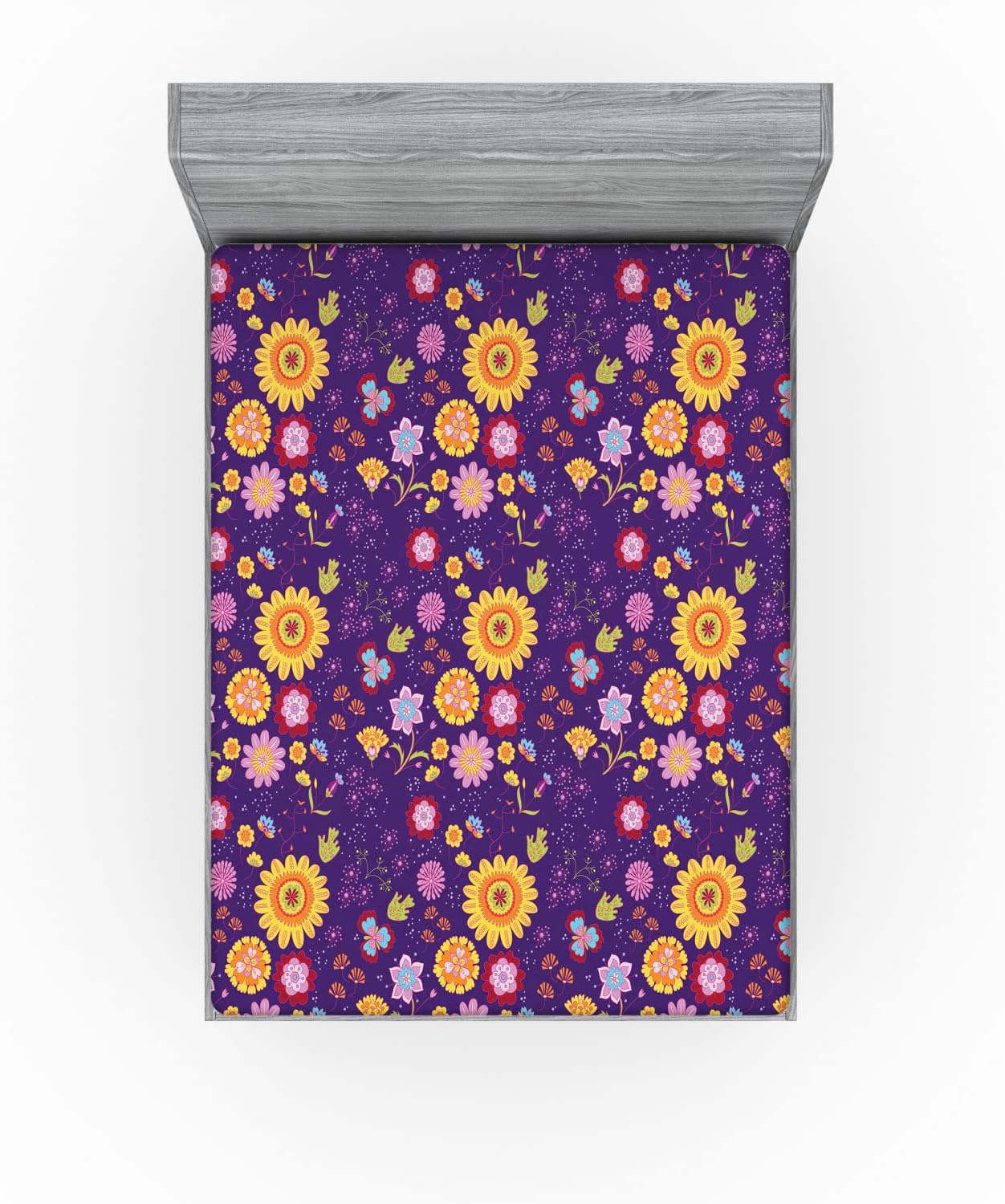 Ambesonne Flower Fitted Sheet Daisy Chamomile Lily Cartoon California King