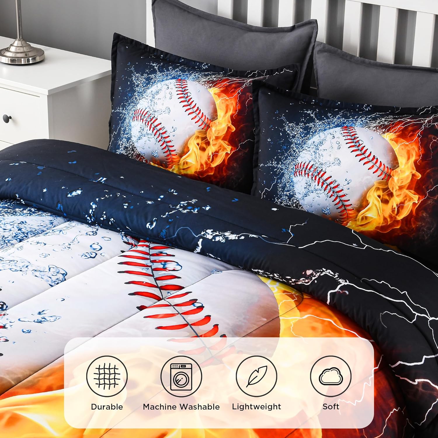 Andency 3D Baseball Comforter Twin Set 2Pcs