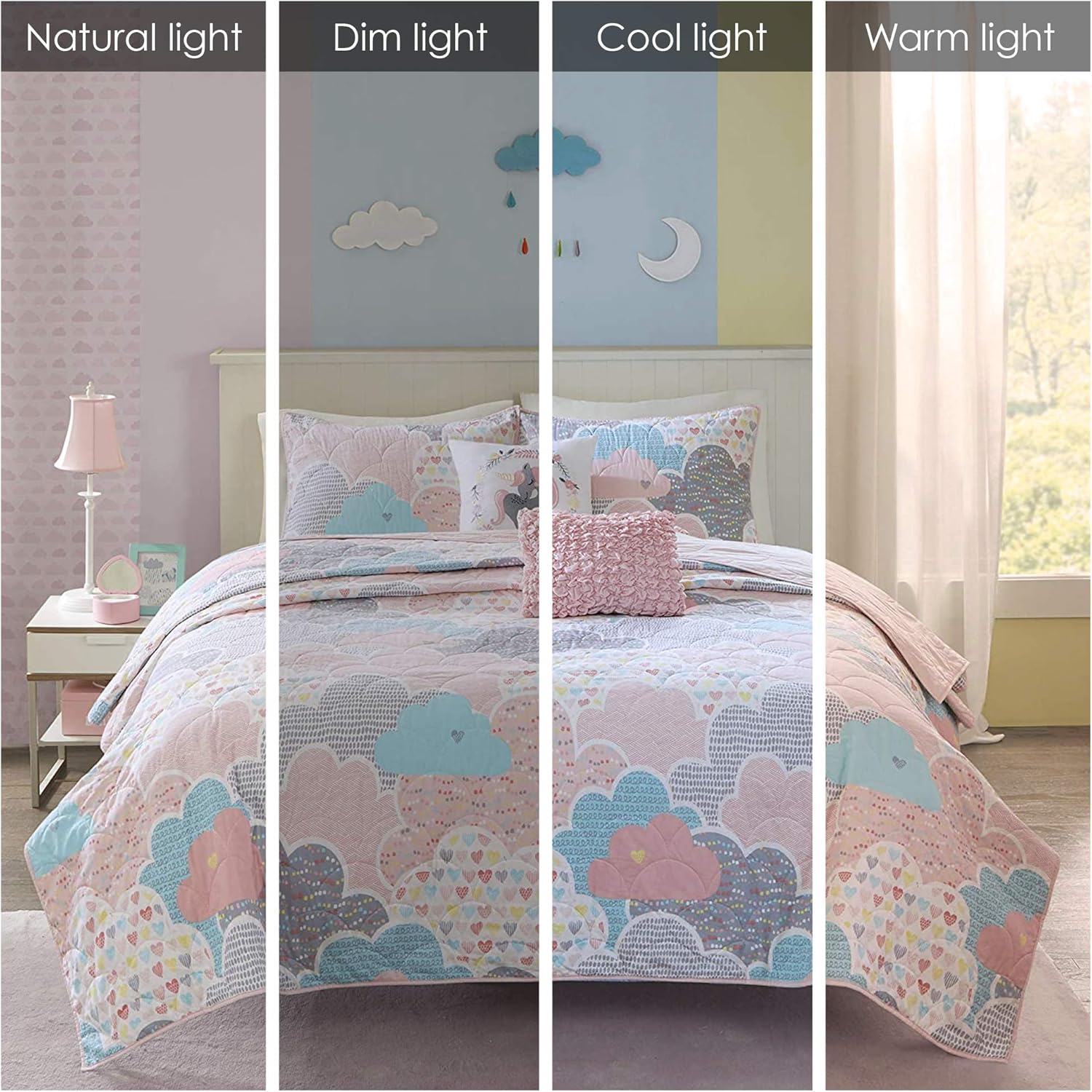 Reversible Cotton Quilt Set - Cloud Pink 4 Piece