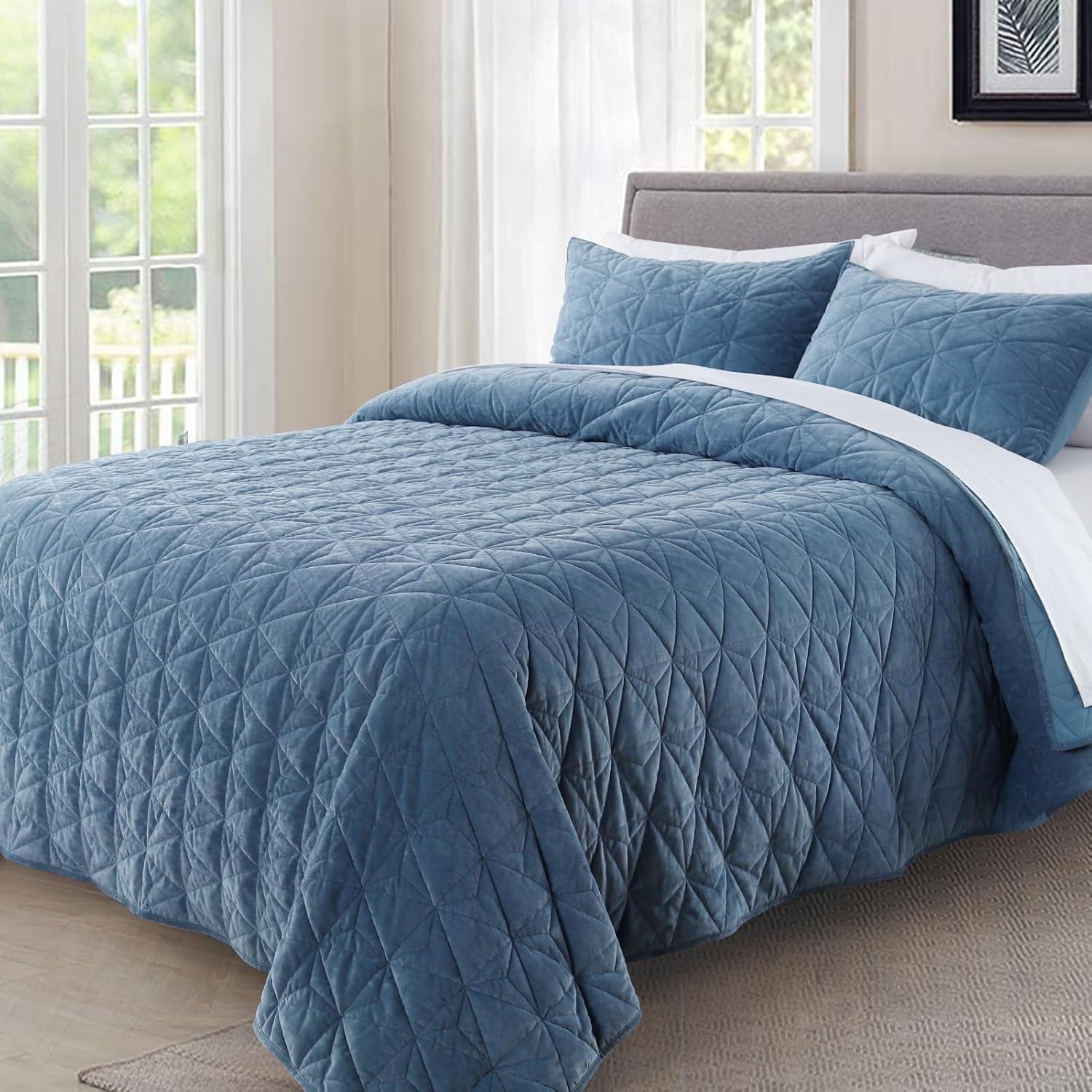 KASENTEX Velvet Queen Quilt Set with 2 Pillow Shams