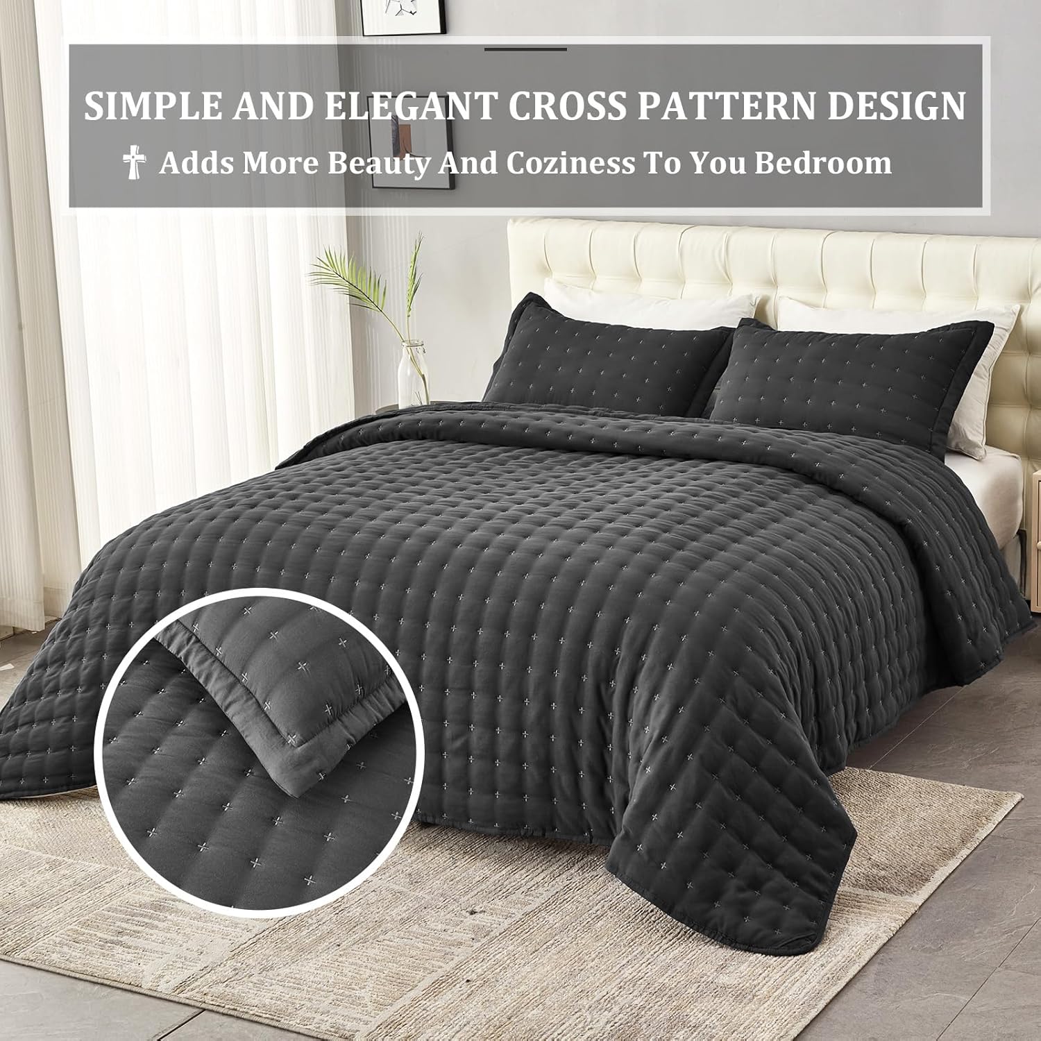 OFIXI King Size Quilt Set with 3 Pillow Shams