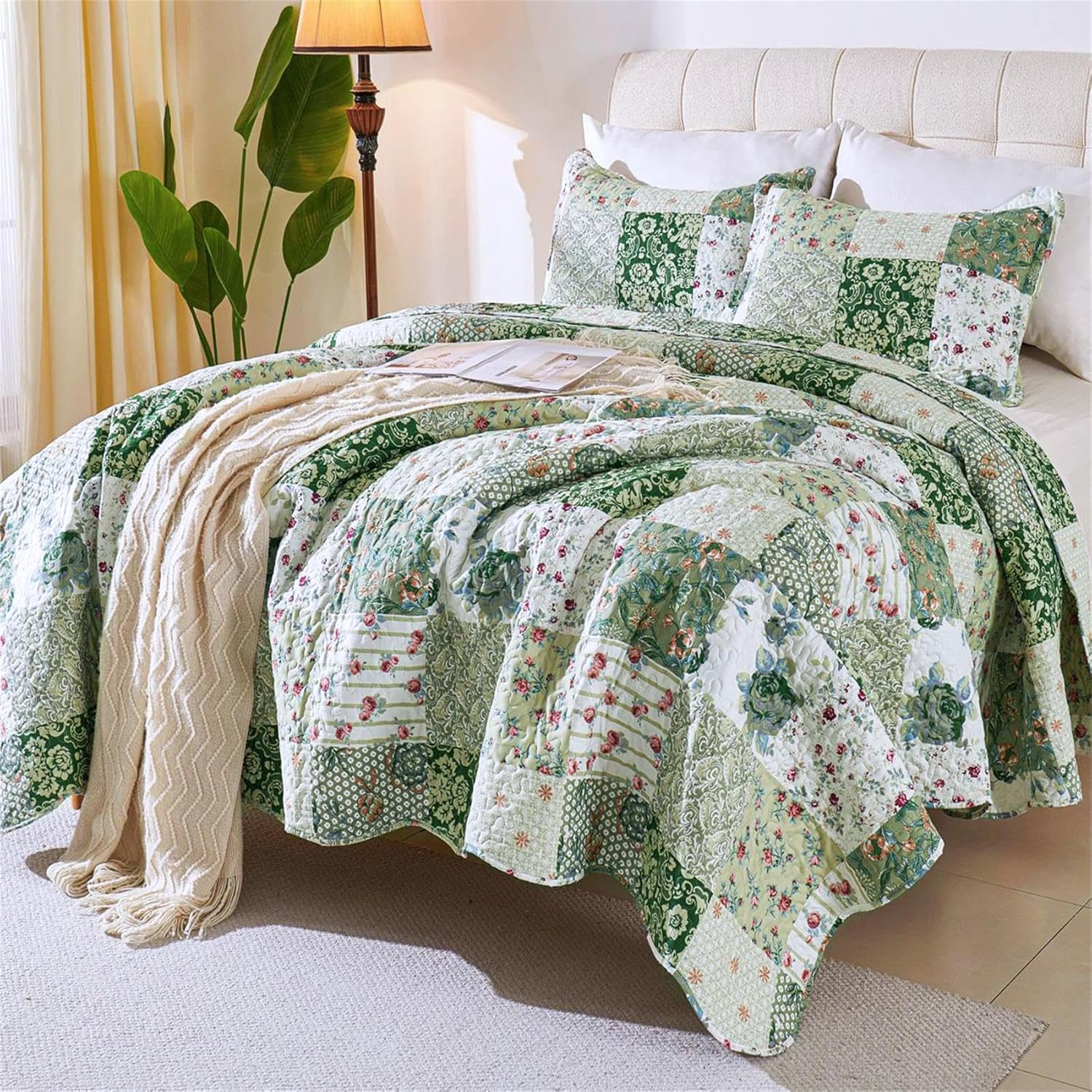 Cmfshape Patchwork Quilt Set King Size Green