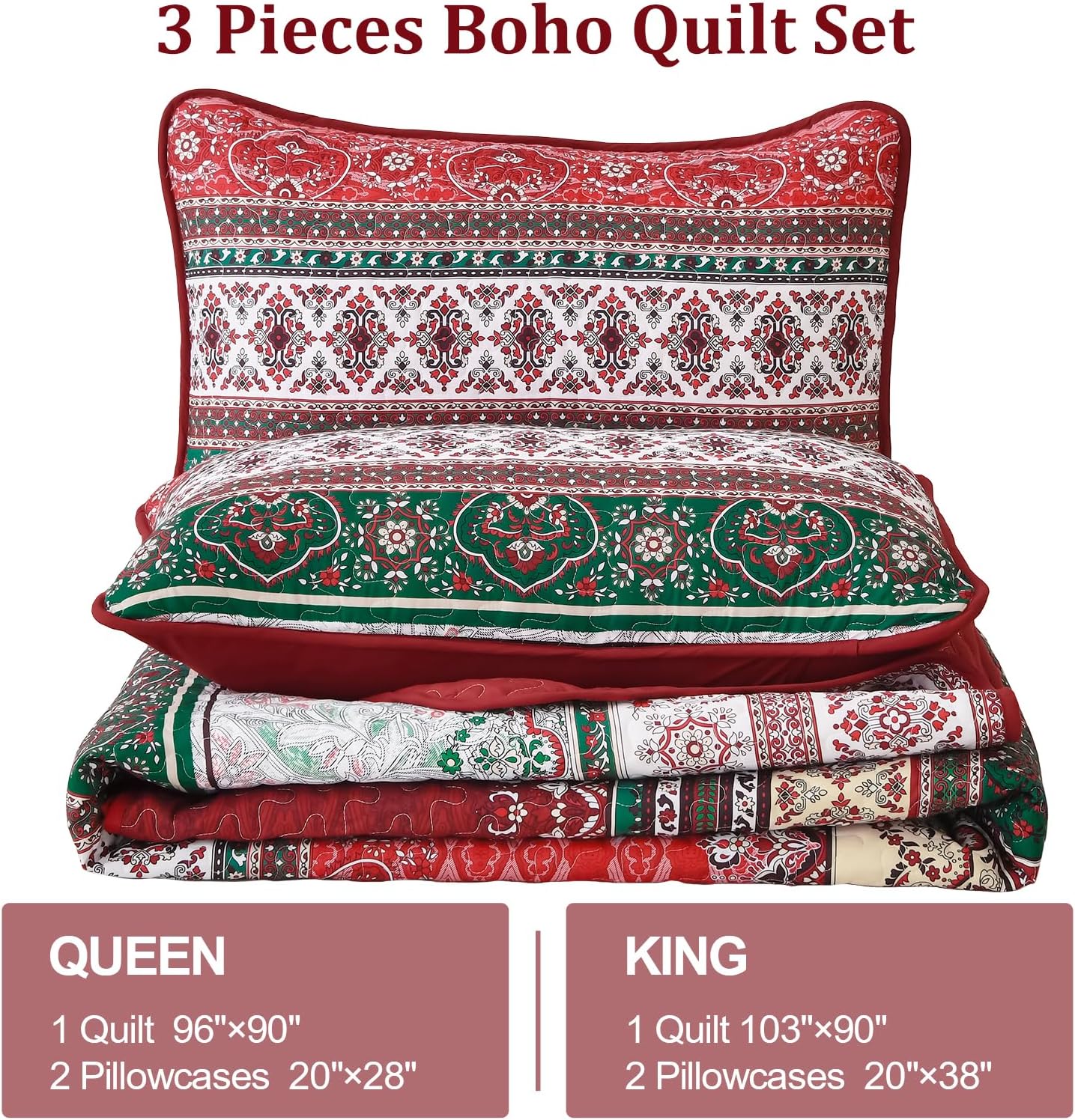 WONGS BOHO KING QUILT SET 103x90 3 PIECES