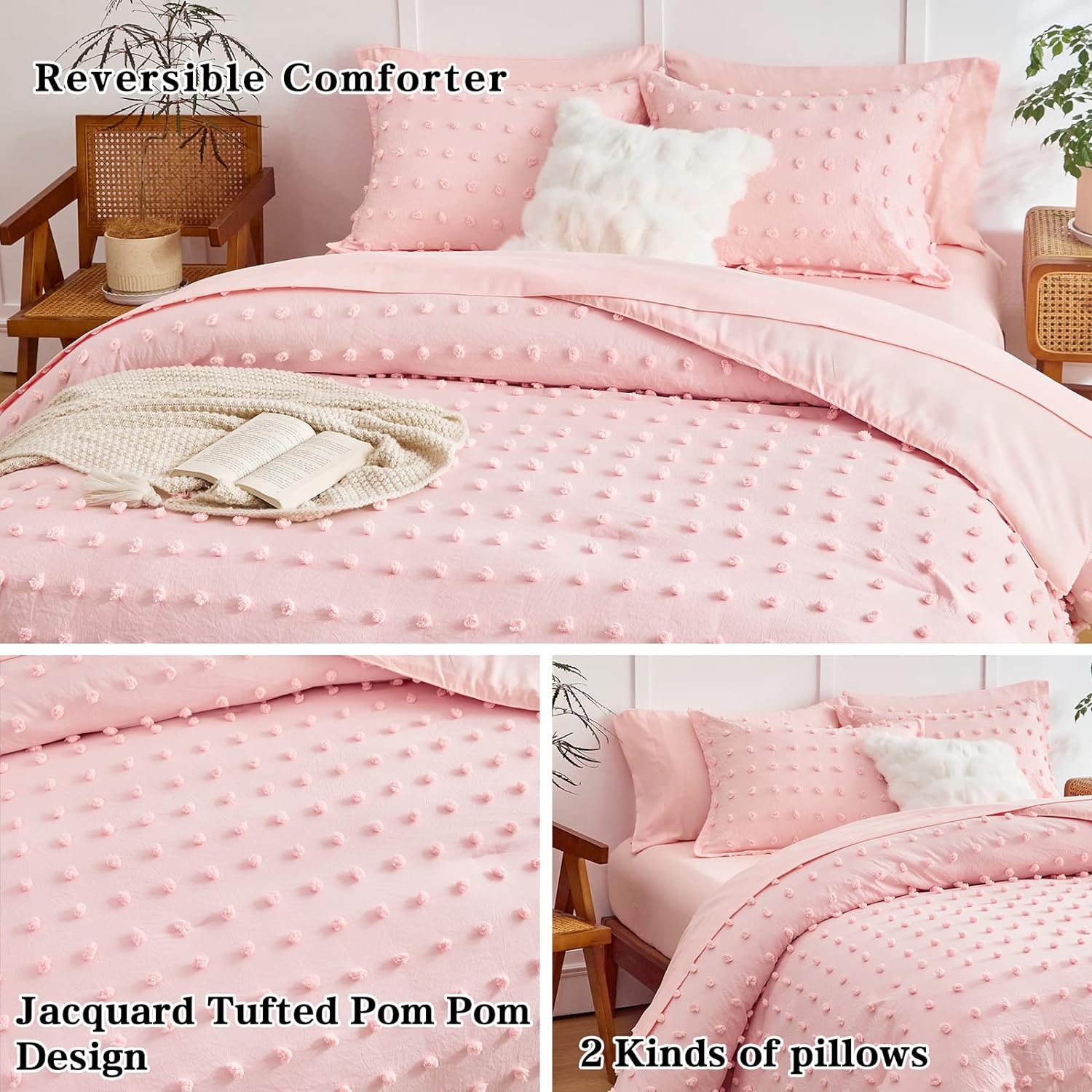 Flysheep 7 Piece Queen Bed in a Bag with Pom Pom Design