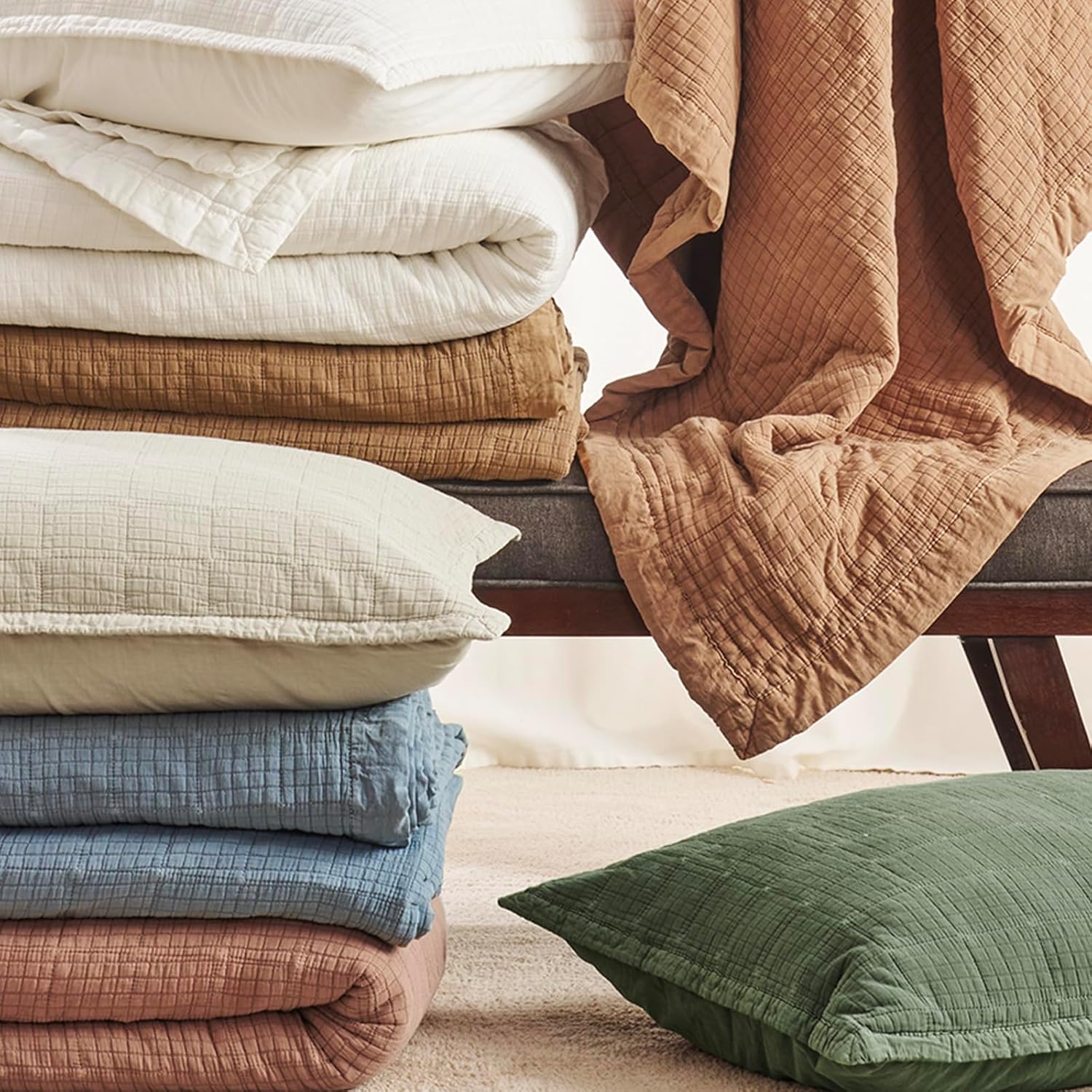 EVERGRACEHOME Stonewashed Cotton Quilt Set Full Queen
