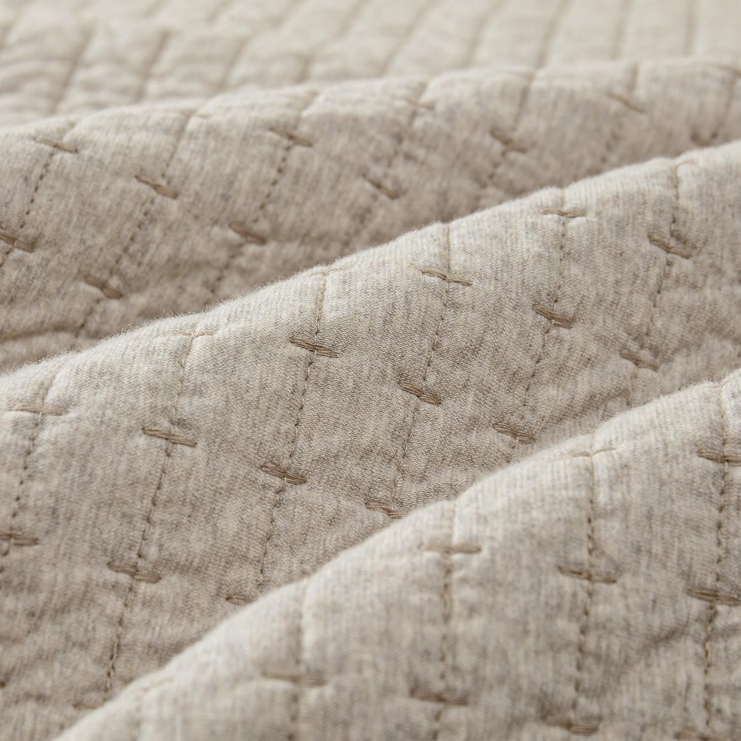 Wonderful 100 Cotton Jersey Knit Quilt Set - Apricot Beige Queen Size