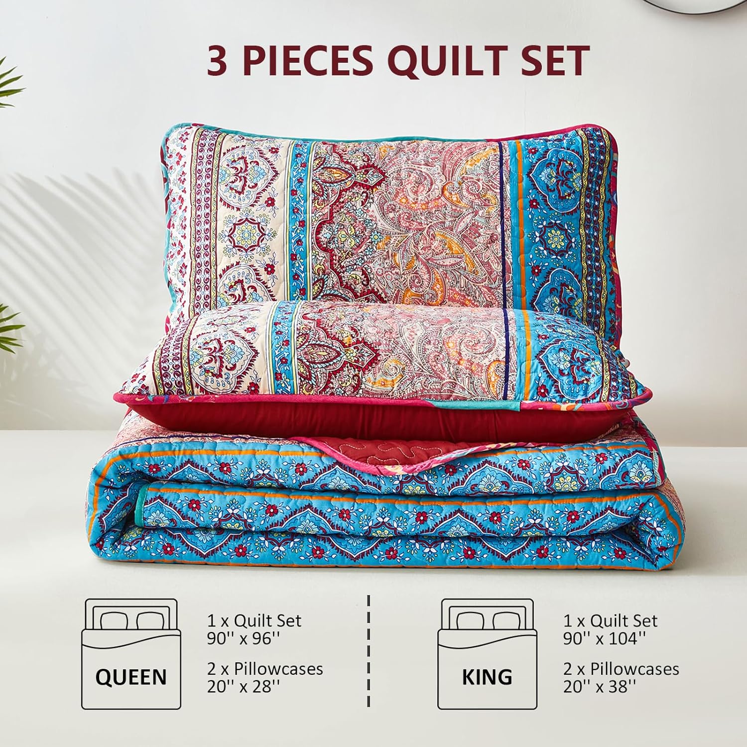 WONGS BEDDING Boho Christmas Quilt Set Queen Size