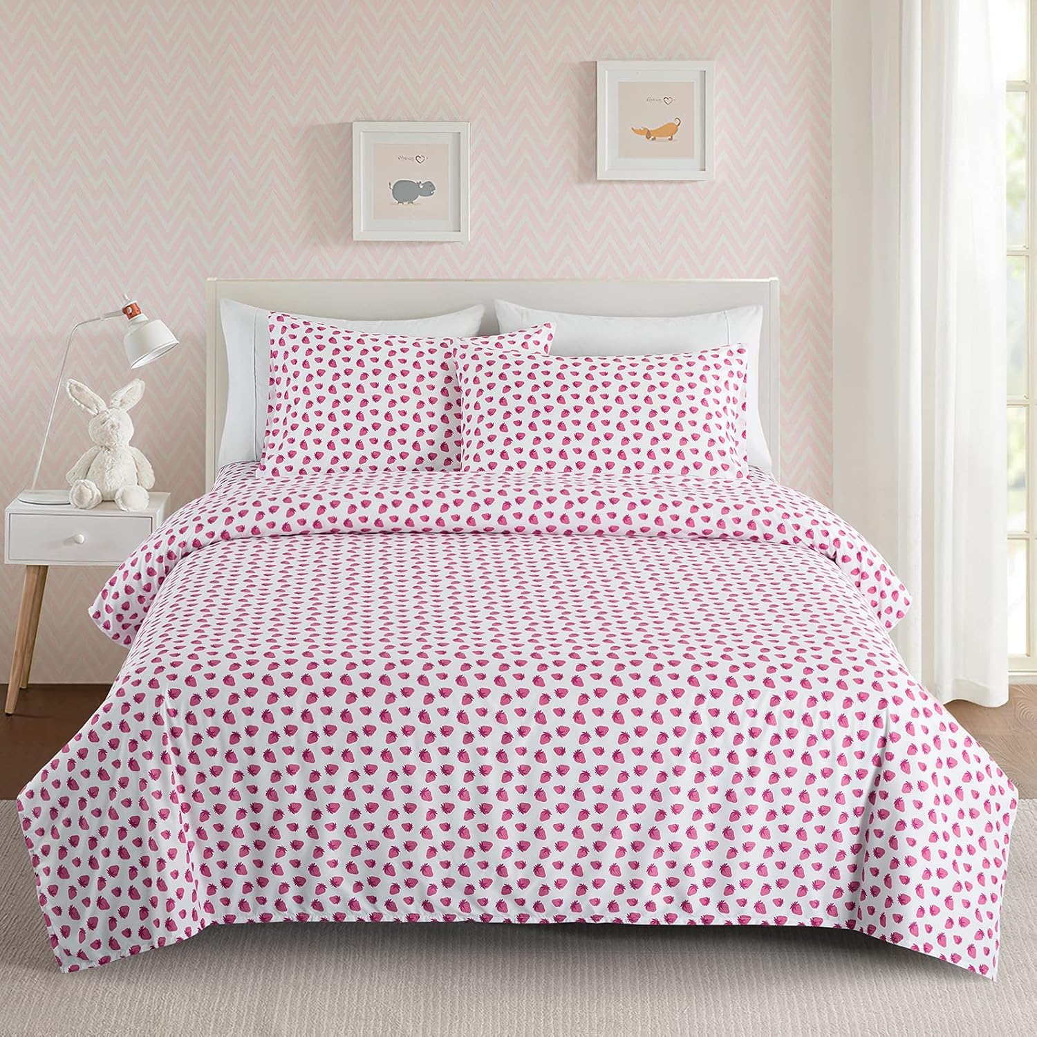 Vonty Kids Twin XL Sheet Set Strawberry Pattern