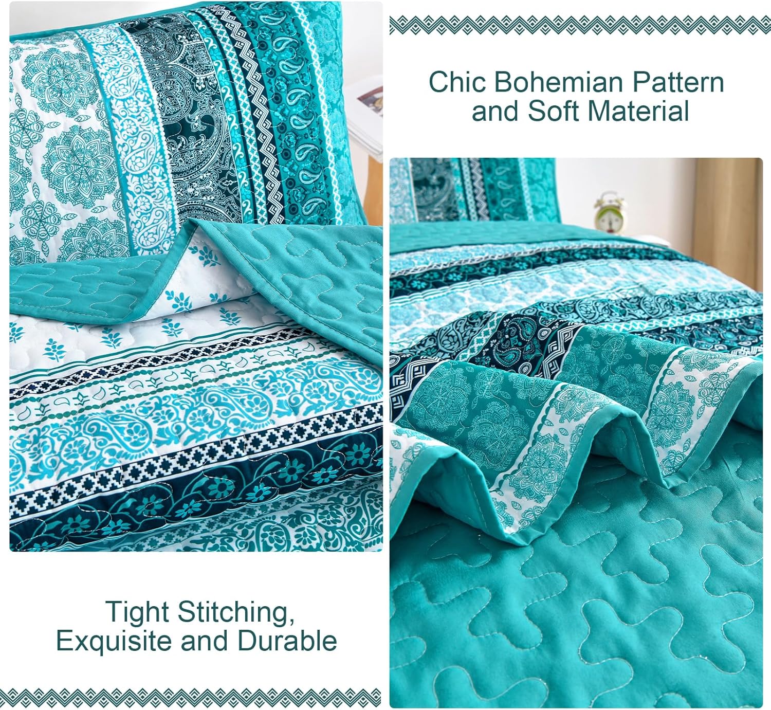 WONGS BEDDING Teal Boho Quilt Set Queen 3 Piece