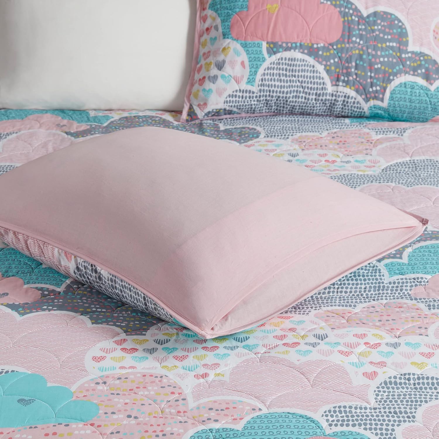 Reversible Cotton Quilt Set - Cloud Pink 4 Piece