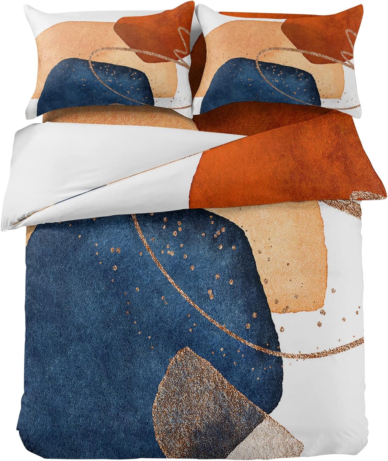 Alandar Home Mid Century Navy Blue Duvet Cover Set 4 Piece Queen
