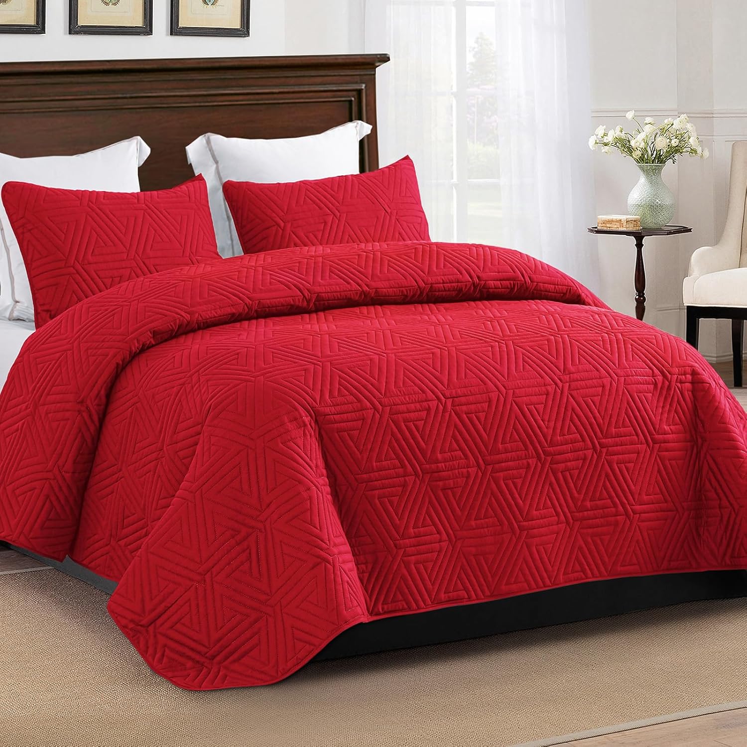 Whale Flotilla Red California King Quilt Set 3-Piece