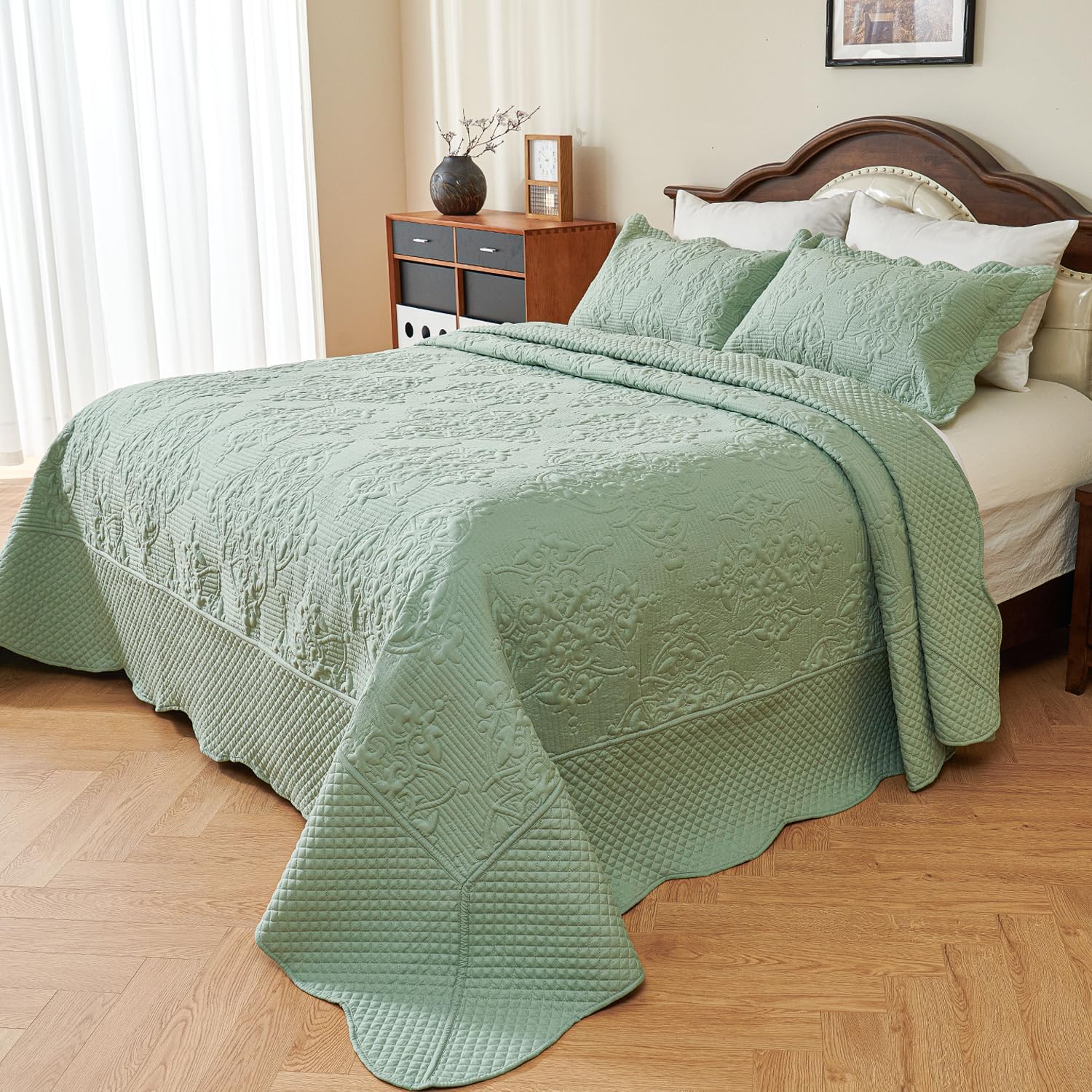 EVENHUG Quilt Set King Size Sage Green 120x128
