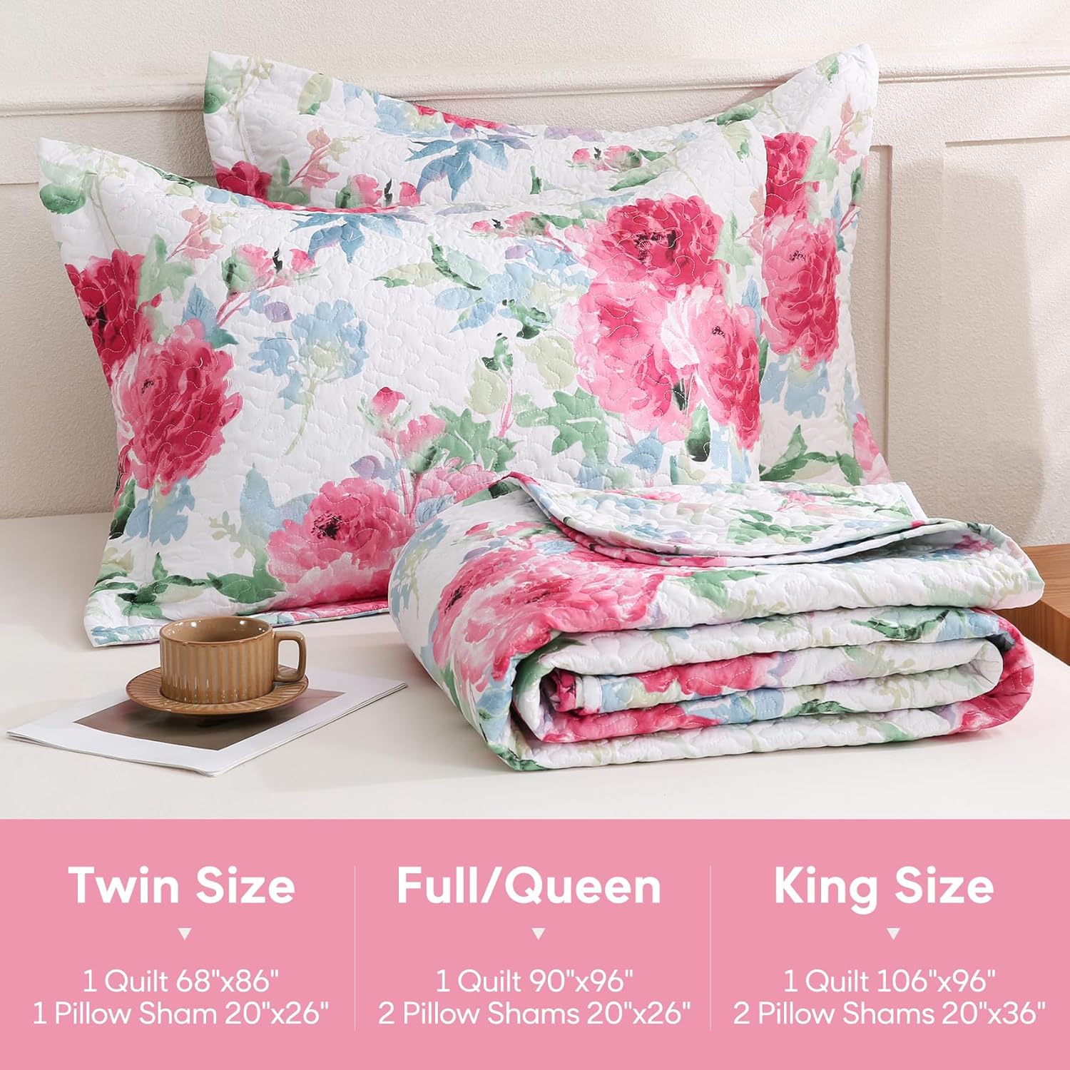 JSD Rose Floral Quilt Set Twin Size 2 PC 1