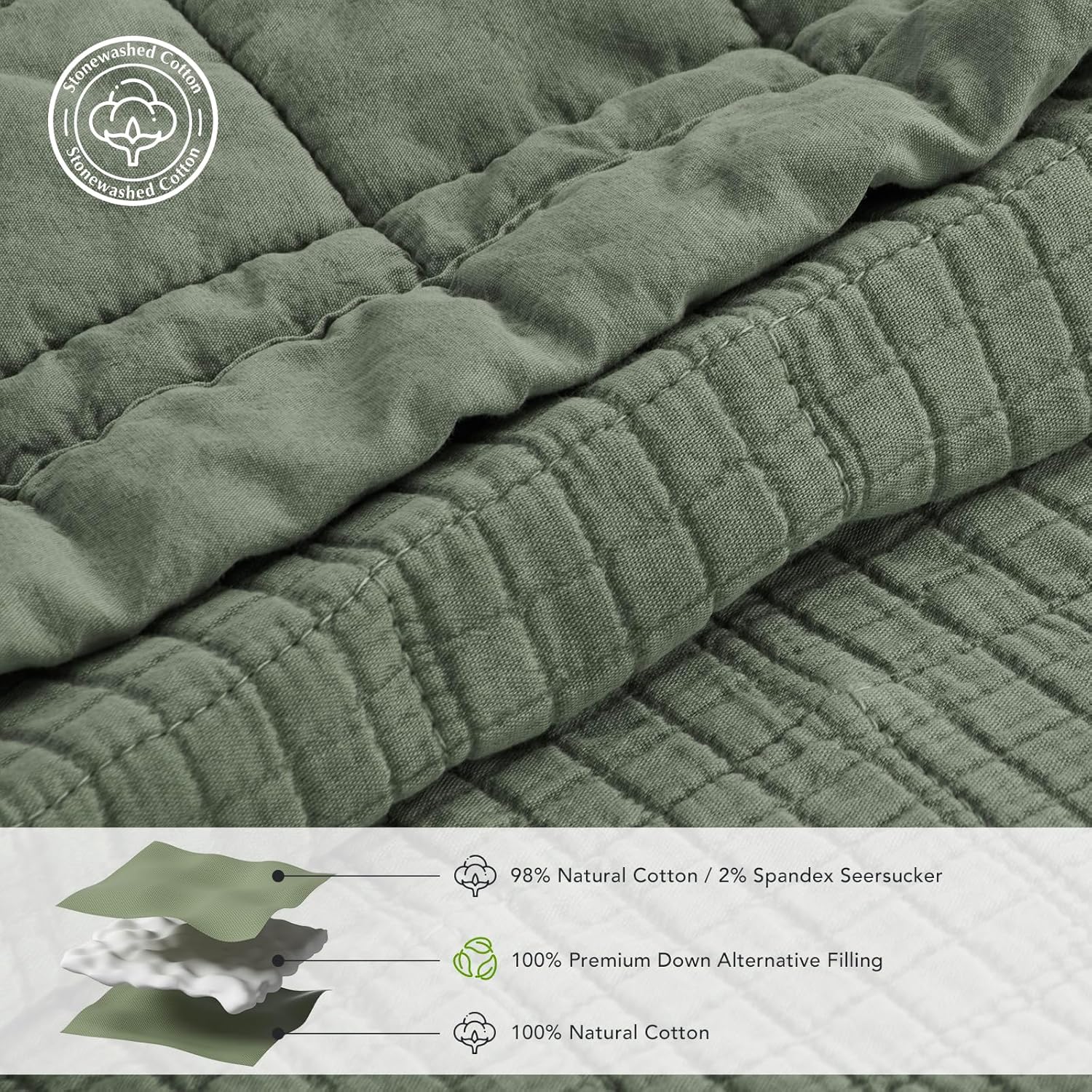 EVERGRACEHOME Stonewashed Cotton Quilt Set Full Queen
