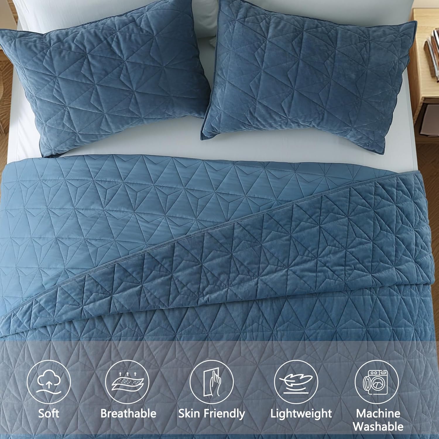 KASENTEX Velvet Queen Quilt Set with 2 Pillow Shams