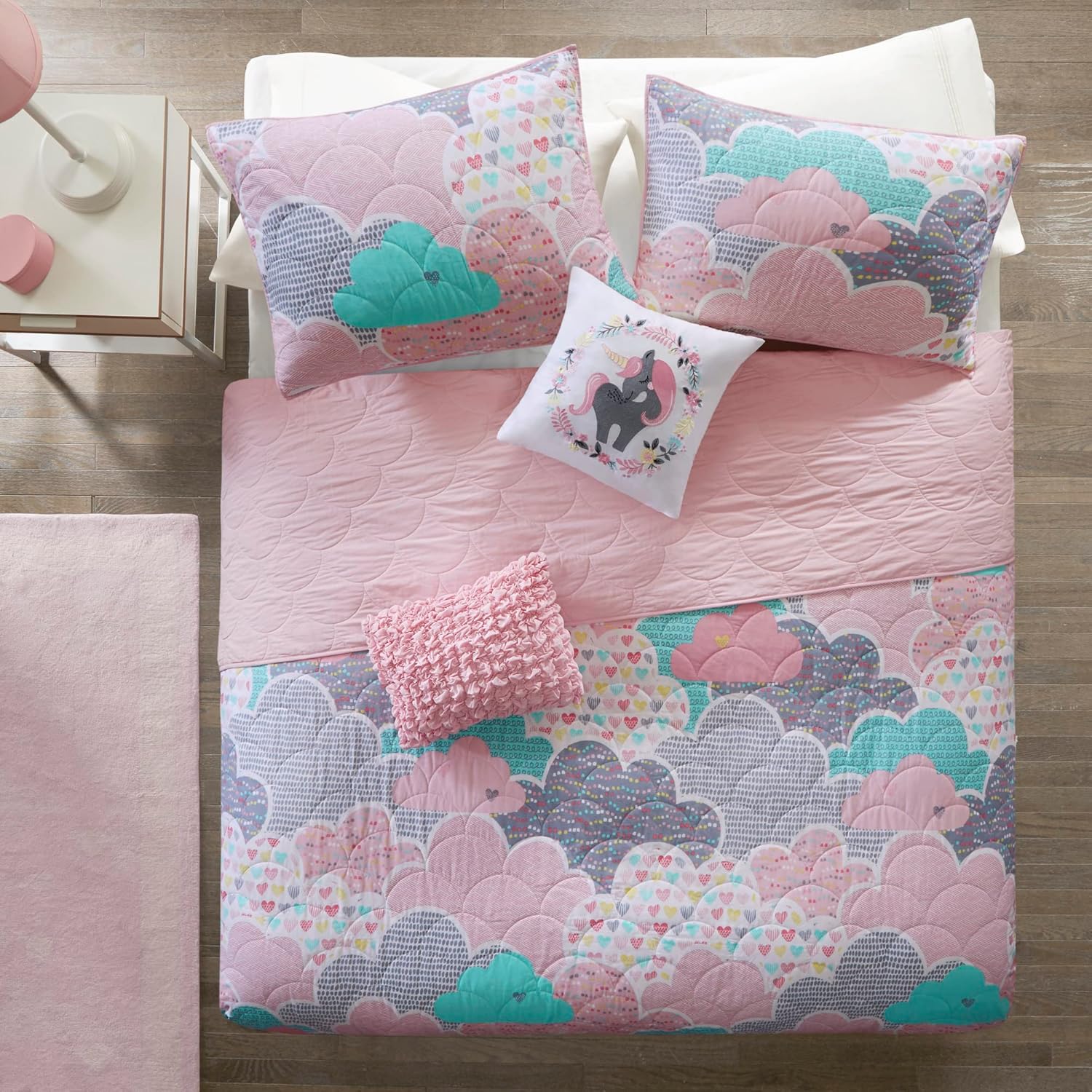 Reversible Cotton Quilt Set - Cloud Pink 4 Piece