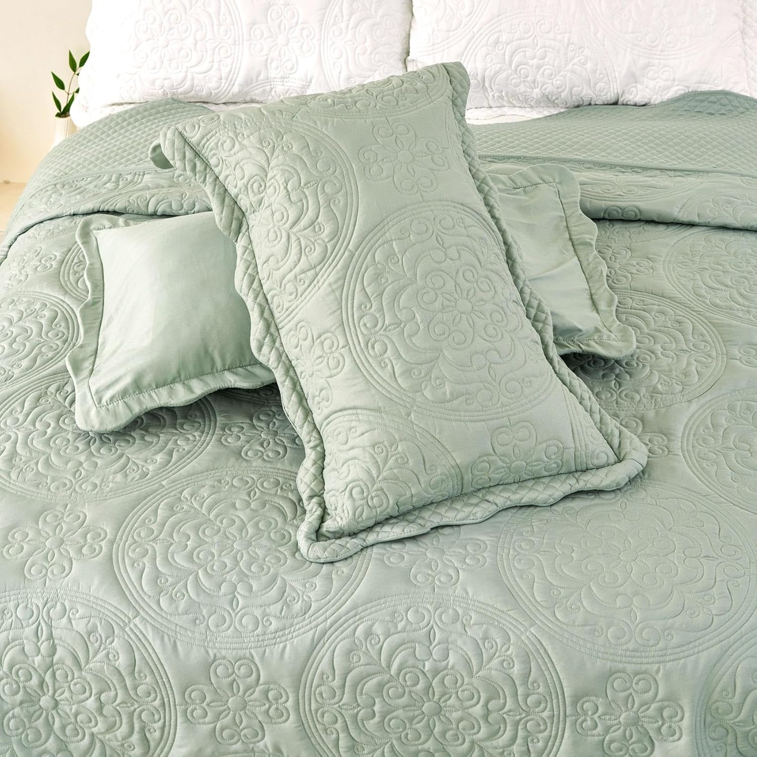 Cmfshape King Quilt Set 3PCS Sage Green Oversized 1