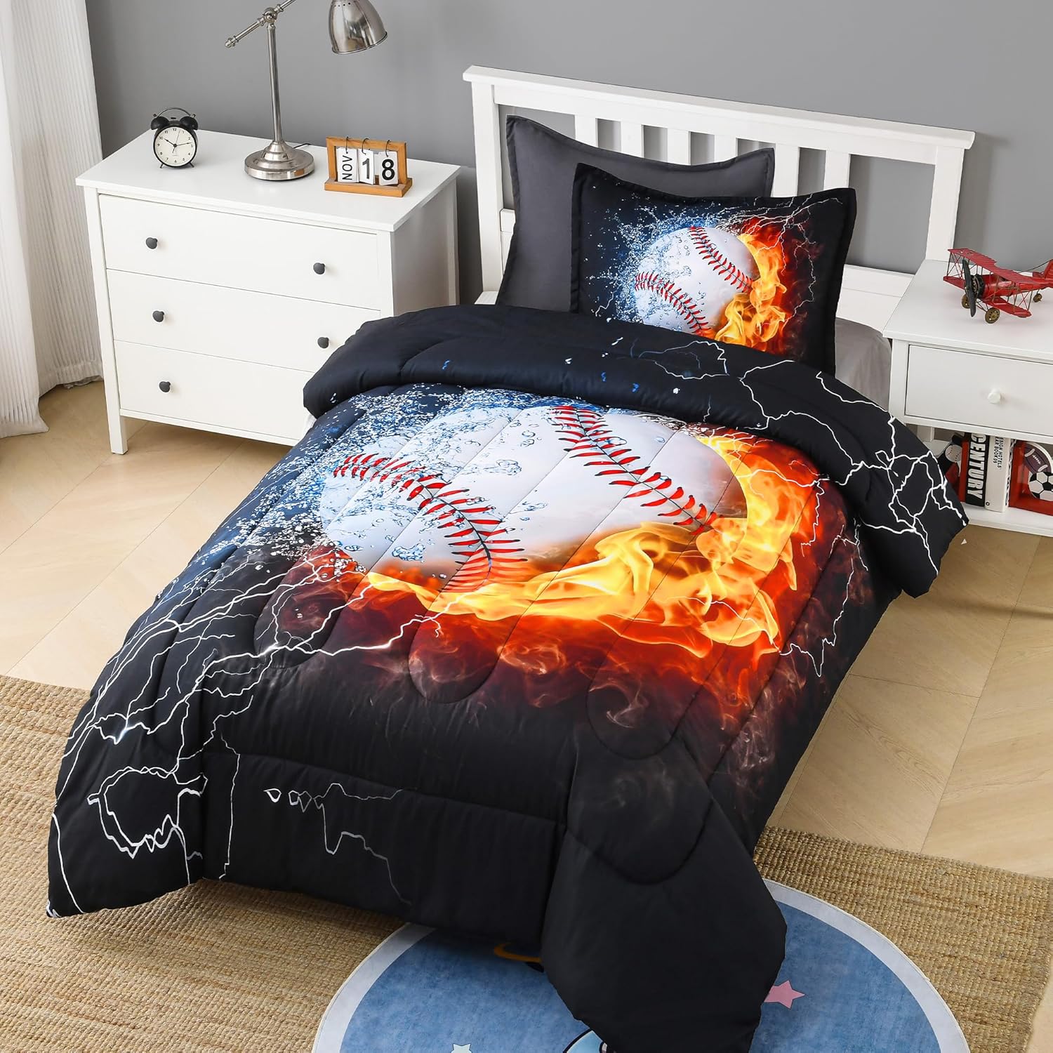 Andency 3D Baseball Comforter Twin Set 2Pcs
