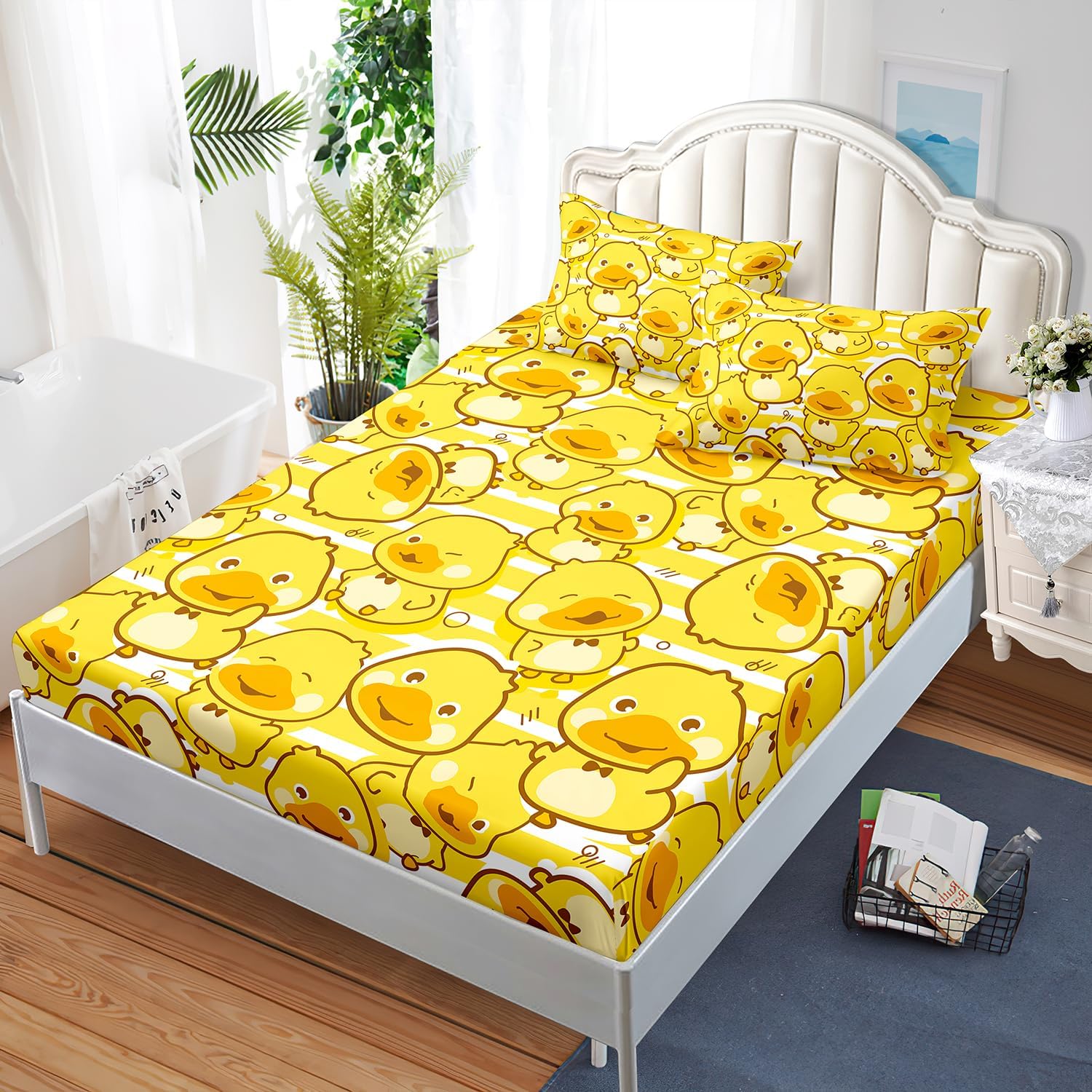 AILONEN Kawaii Duck Fitted Sheet Set Twin XL 1
