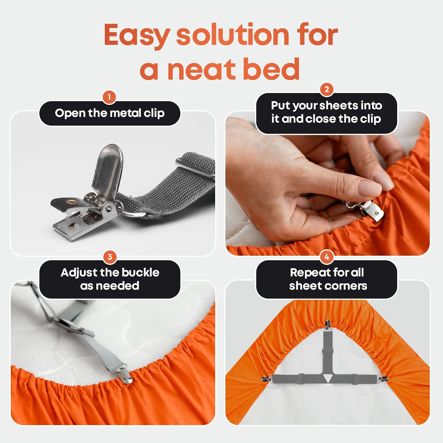 5 Stars United Bed Sheet Straps Set - 4 Pcs Grey