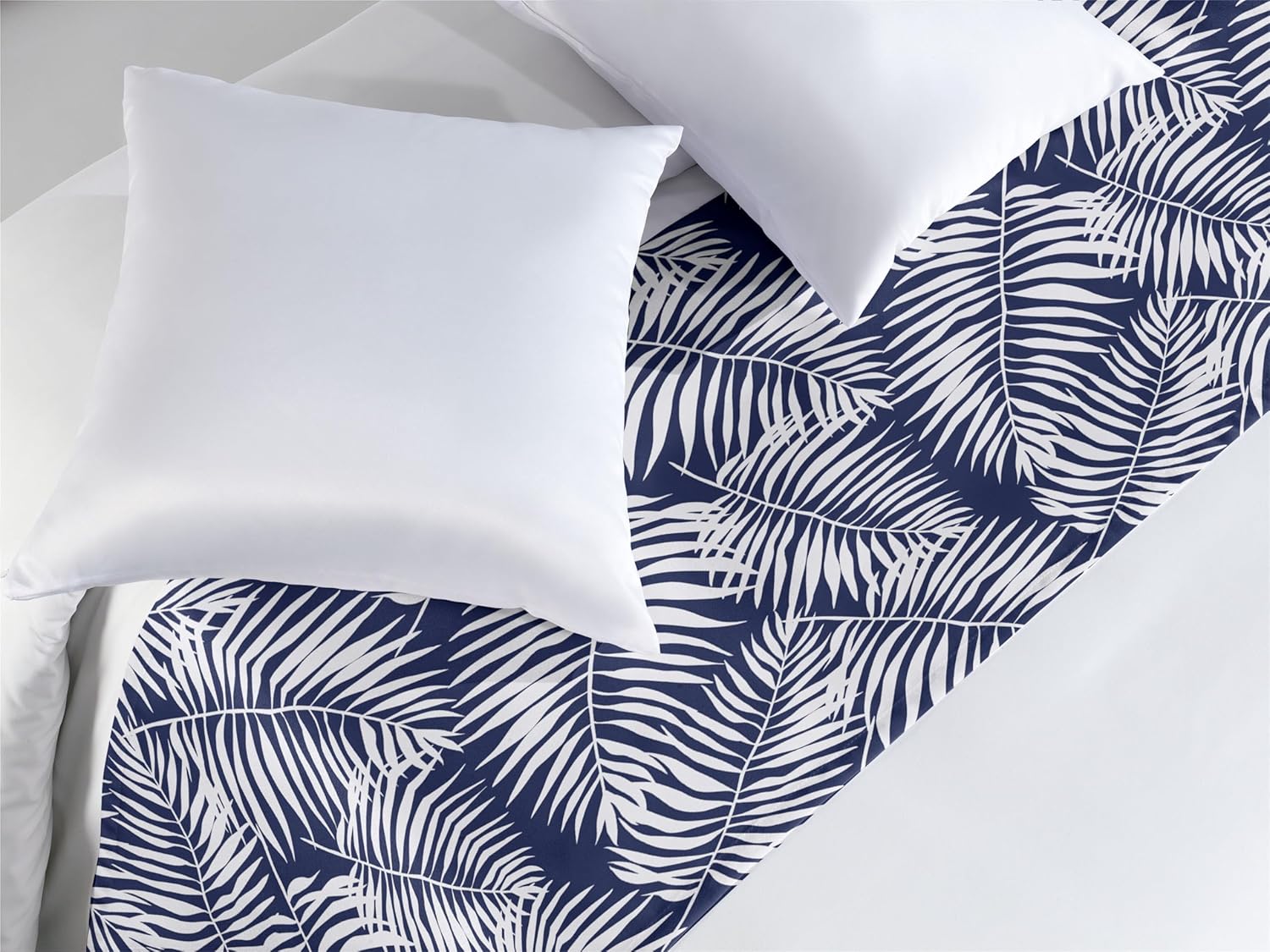 Ambesonne Jungle Leaf Bed Runner King Size Navy Blue and White