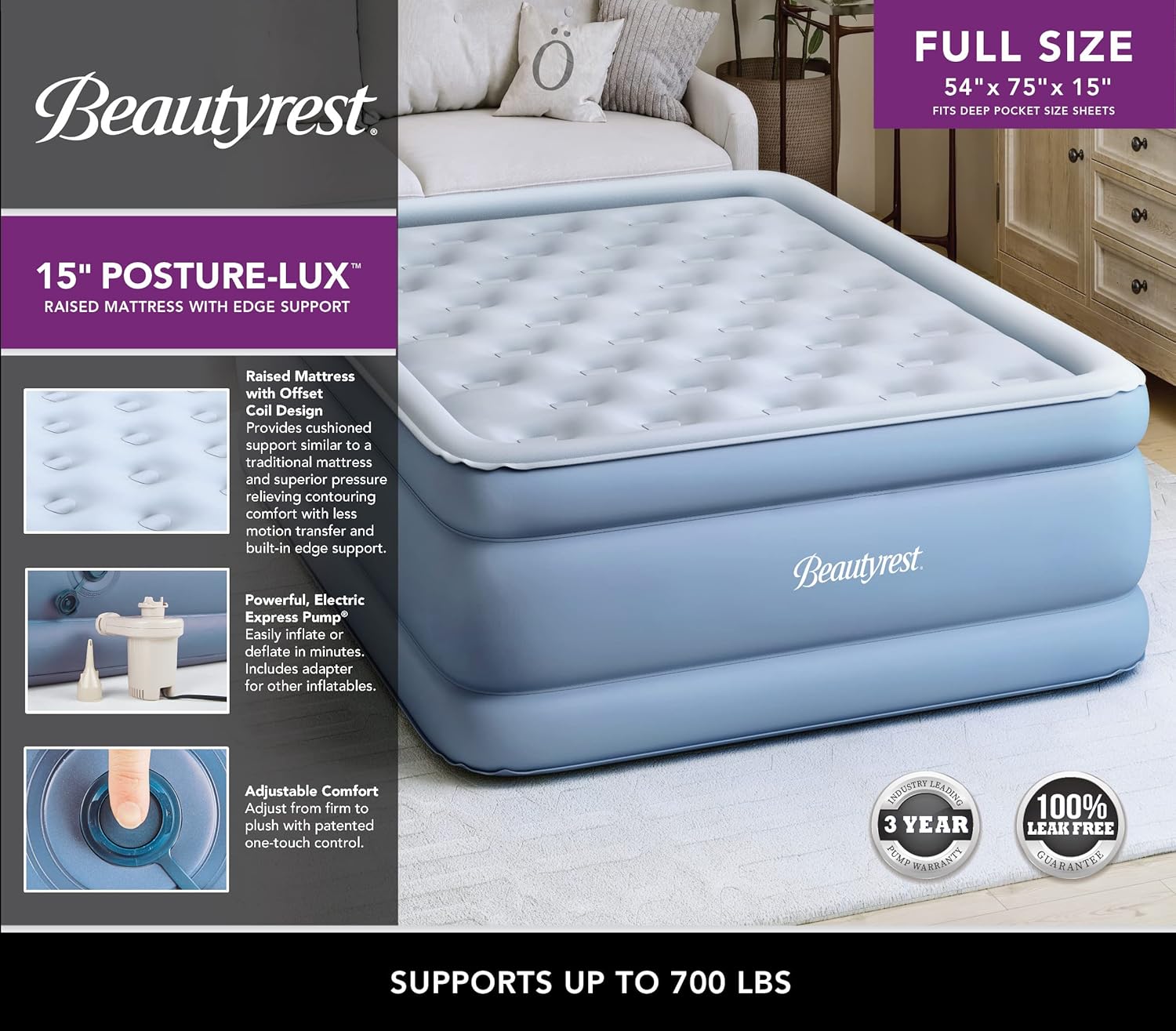 Beautyrest Posture Lux Air Bed Mattress 15 Full 1