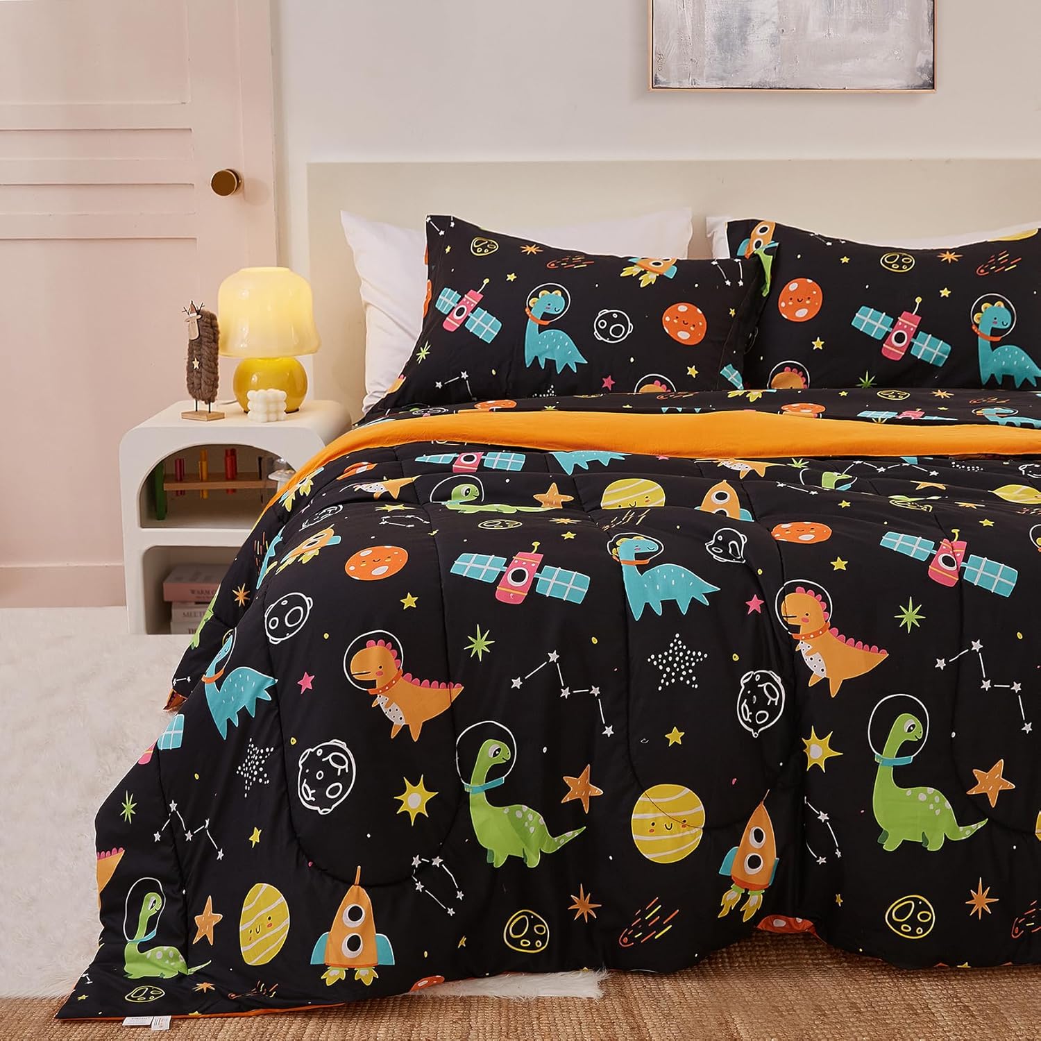 Yibeizi Space Dinosaur Kids Comforter Set for Boys