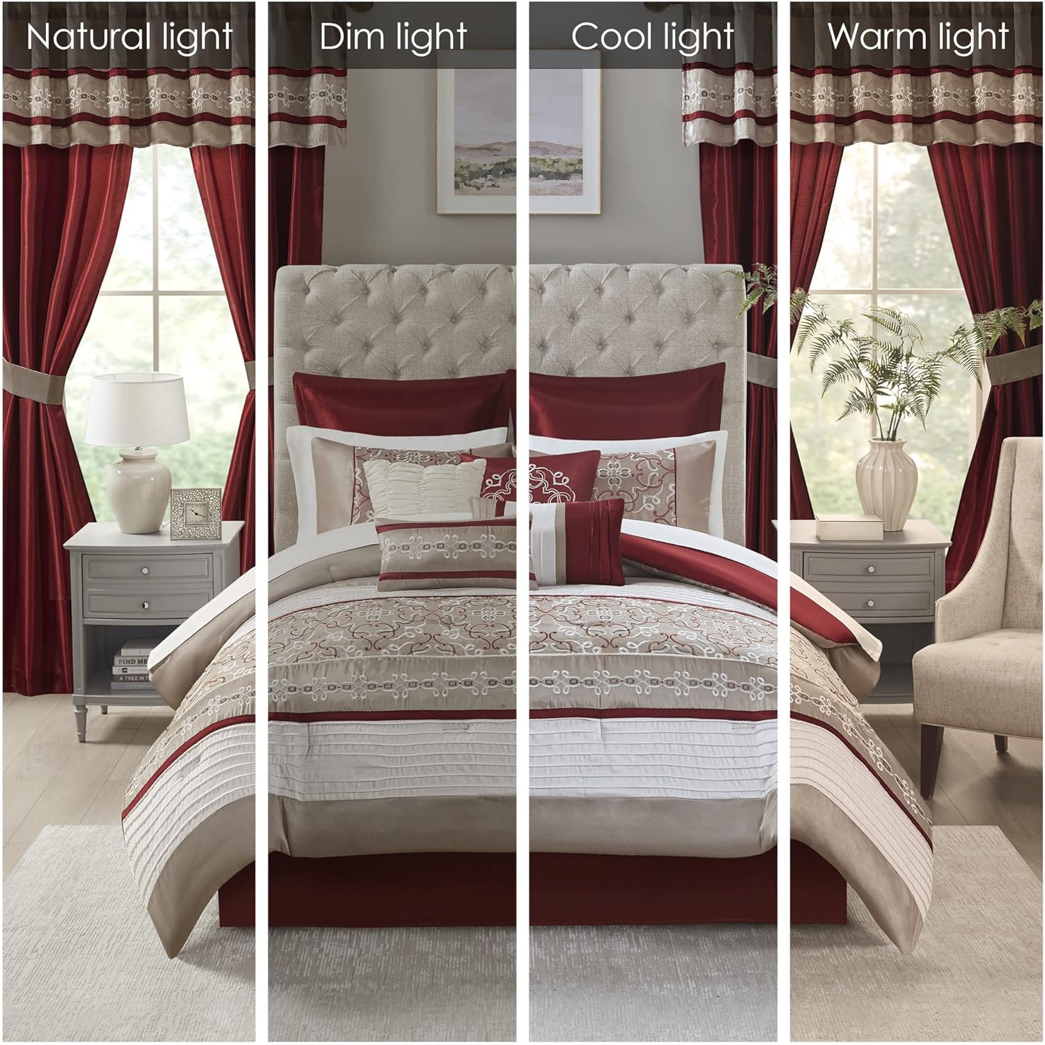 Madison Park Essentials Jelena Faux Silk Comforter Set 24 Piece Queen Red