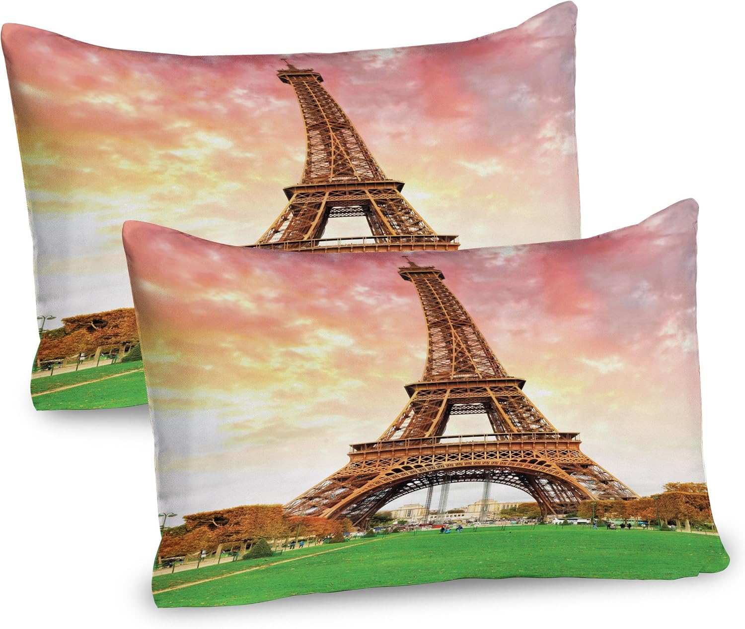 Ambesonne Eiffel Tower Pillow Sham Set of 2 Coral Brown