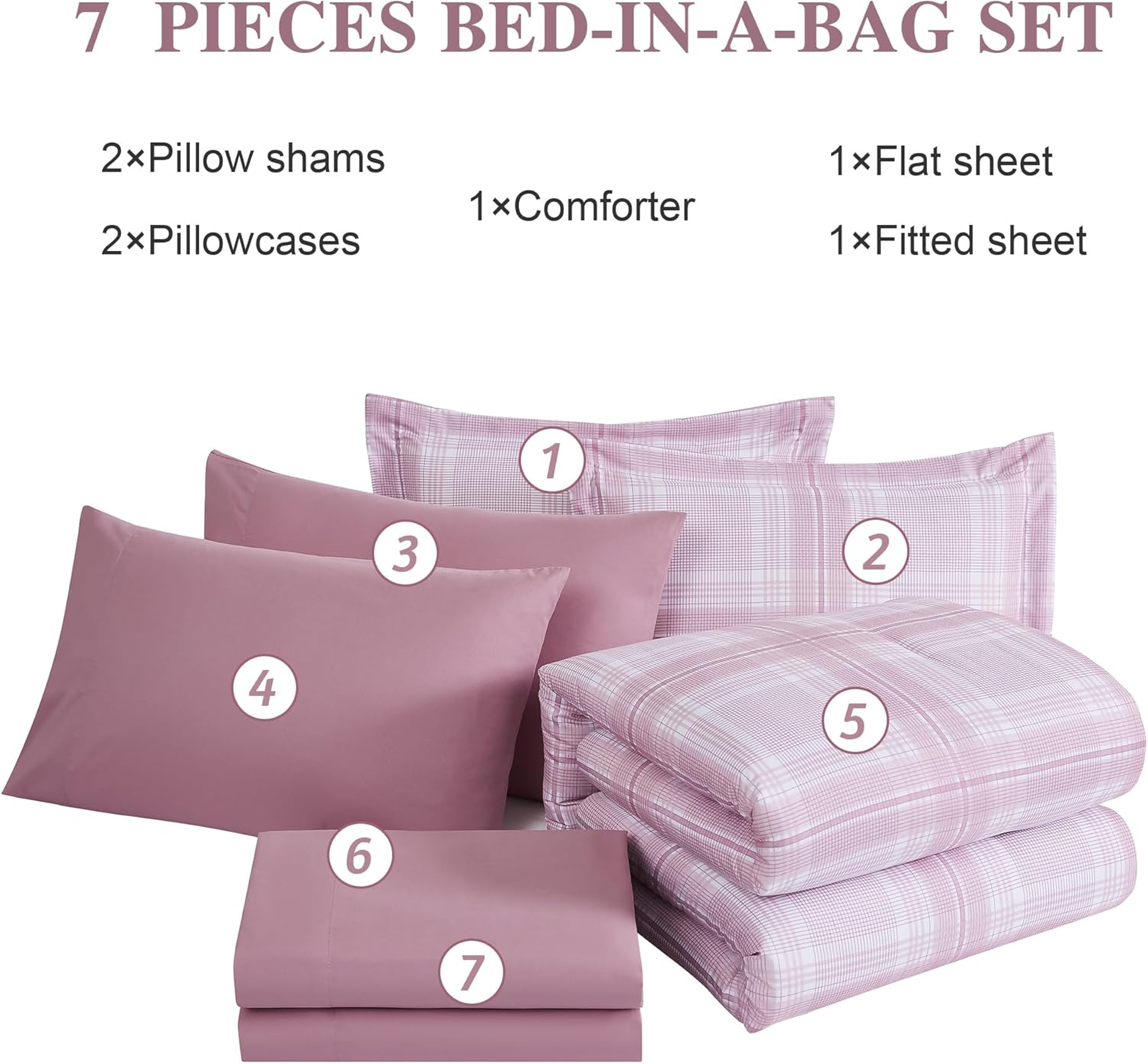 Rose Pink Plaid Comforter Set for Girls 7 Piece 1