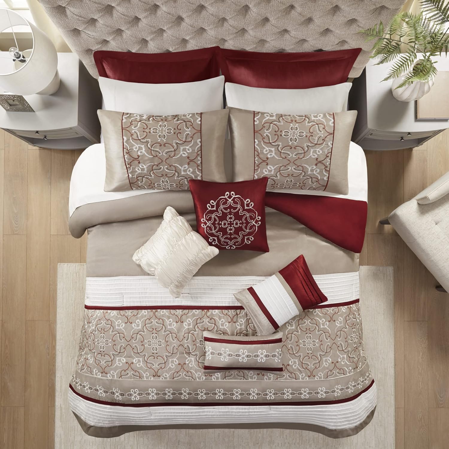 Madison Park Essentials Jelena Faux Silk Comforter Set 24 Piece Queen Red
