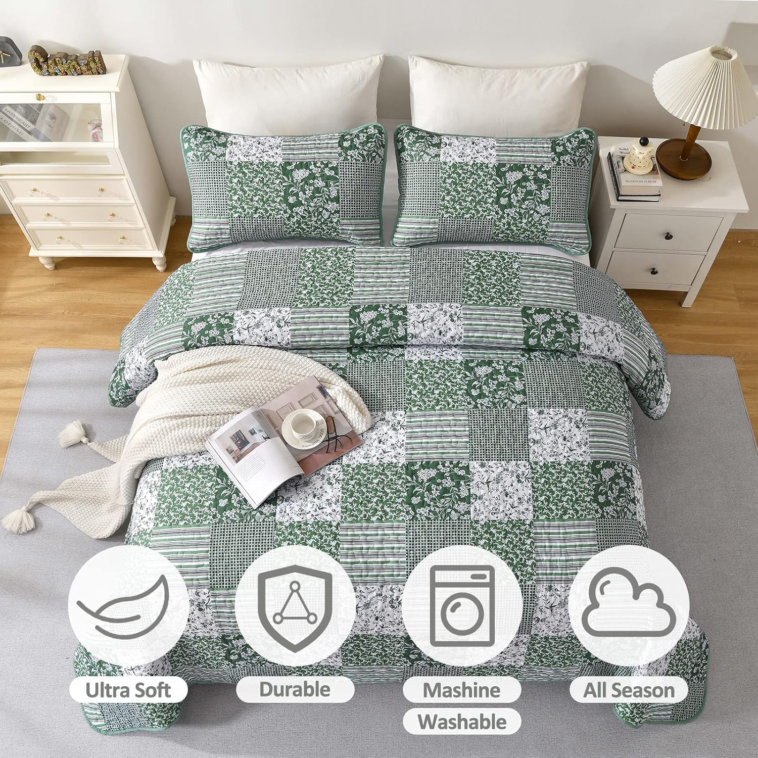 Mybedsoul Green Quilt Set Twin Size 2pcs