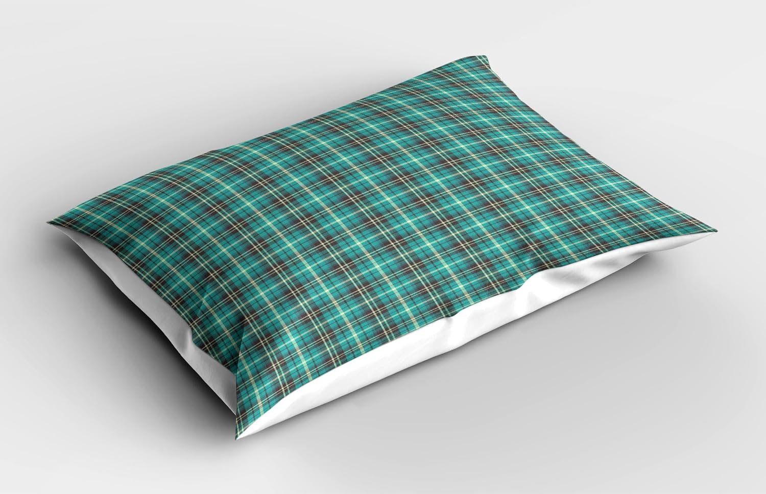 Ambesonne Plaid Pillow Sham Set of 2 30x20 Cream Taupe Dark Seafoam