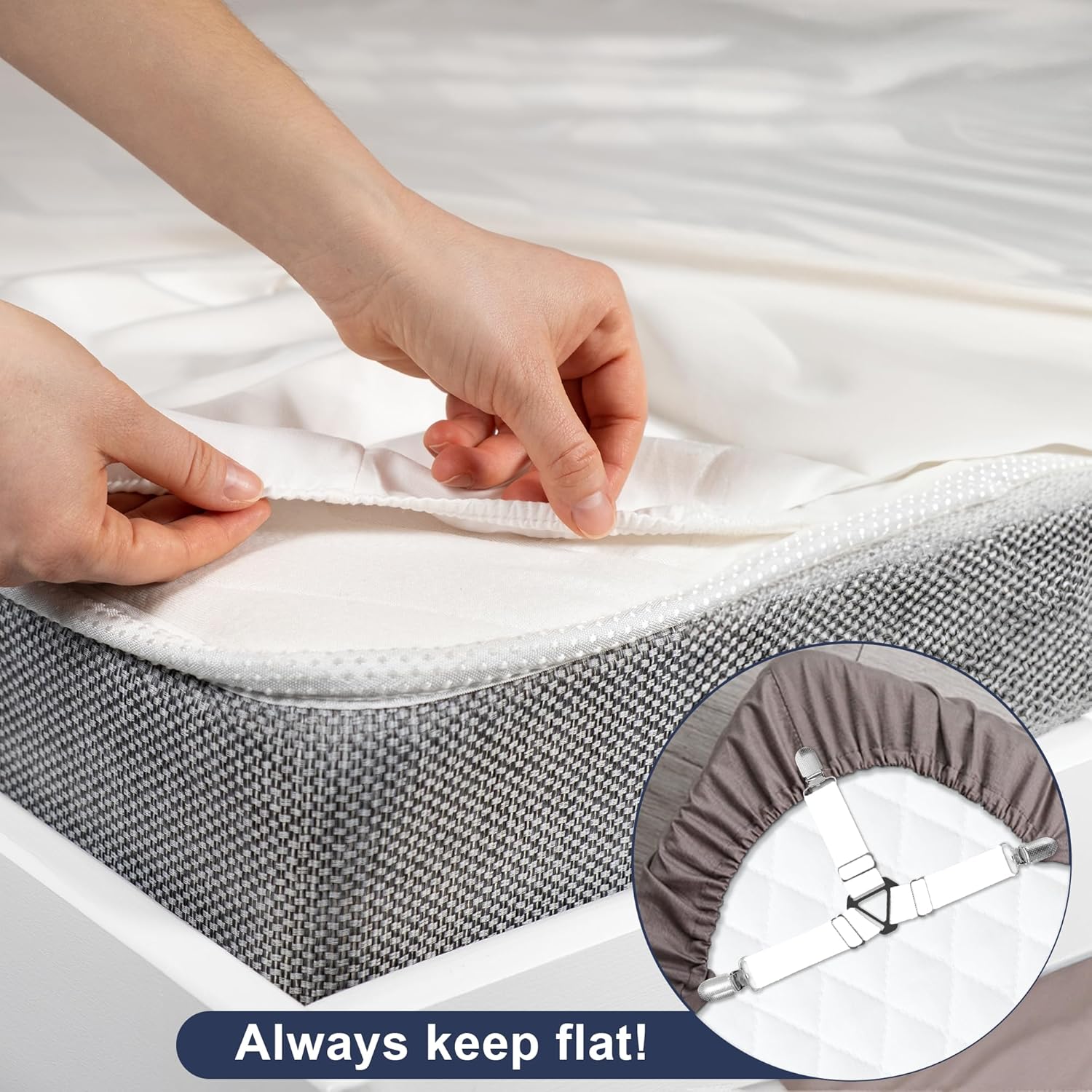 SYIPO 4 PCS Nonslip Bed Sheet Straps with Iron Clips