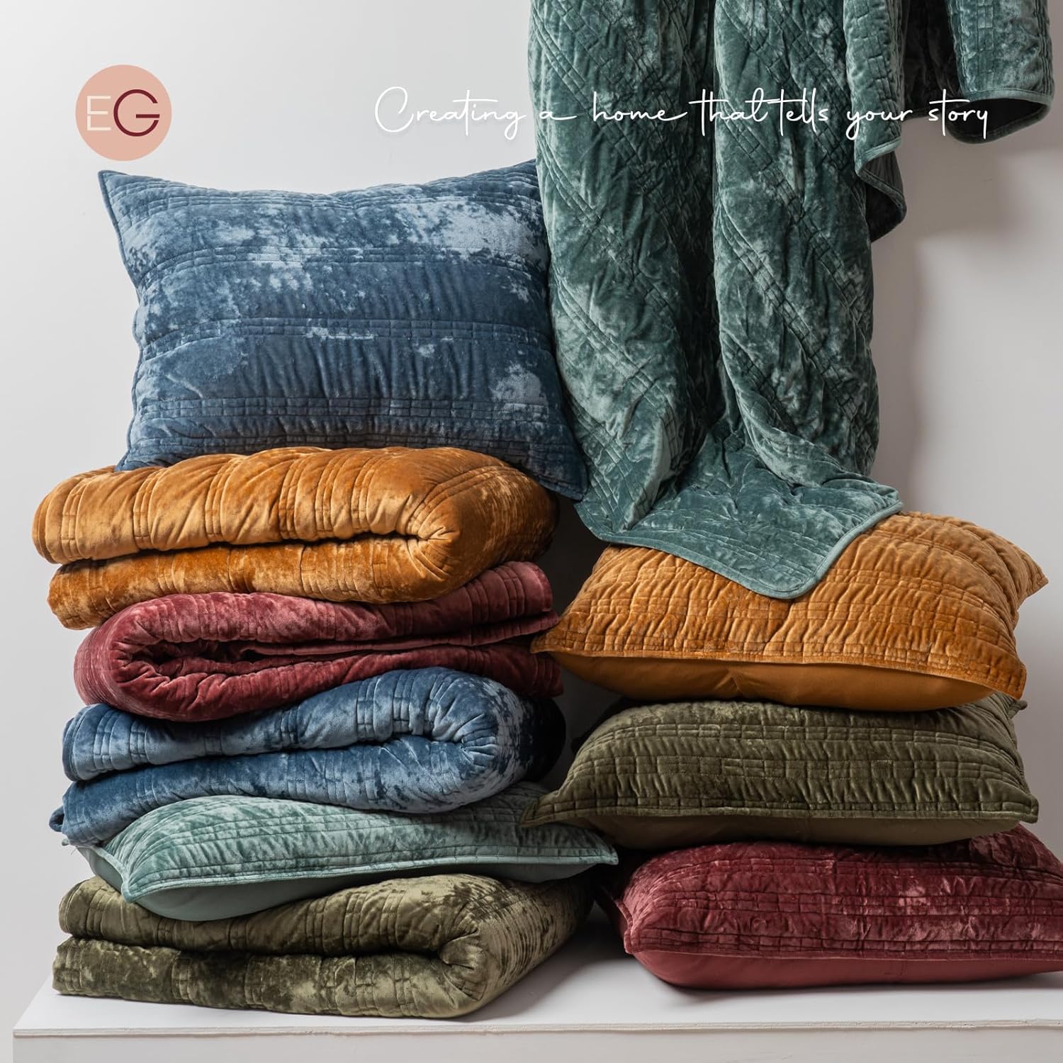 EVERGRACE Luxury Ruched Velvet Quilt King Size