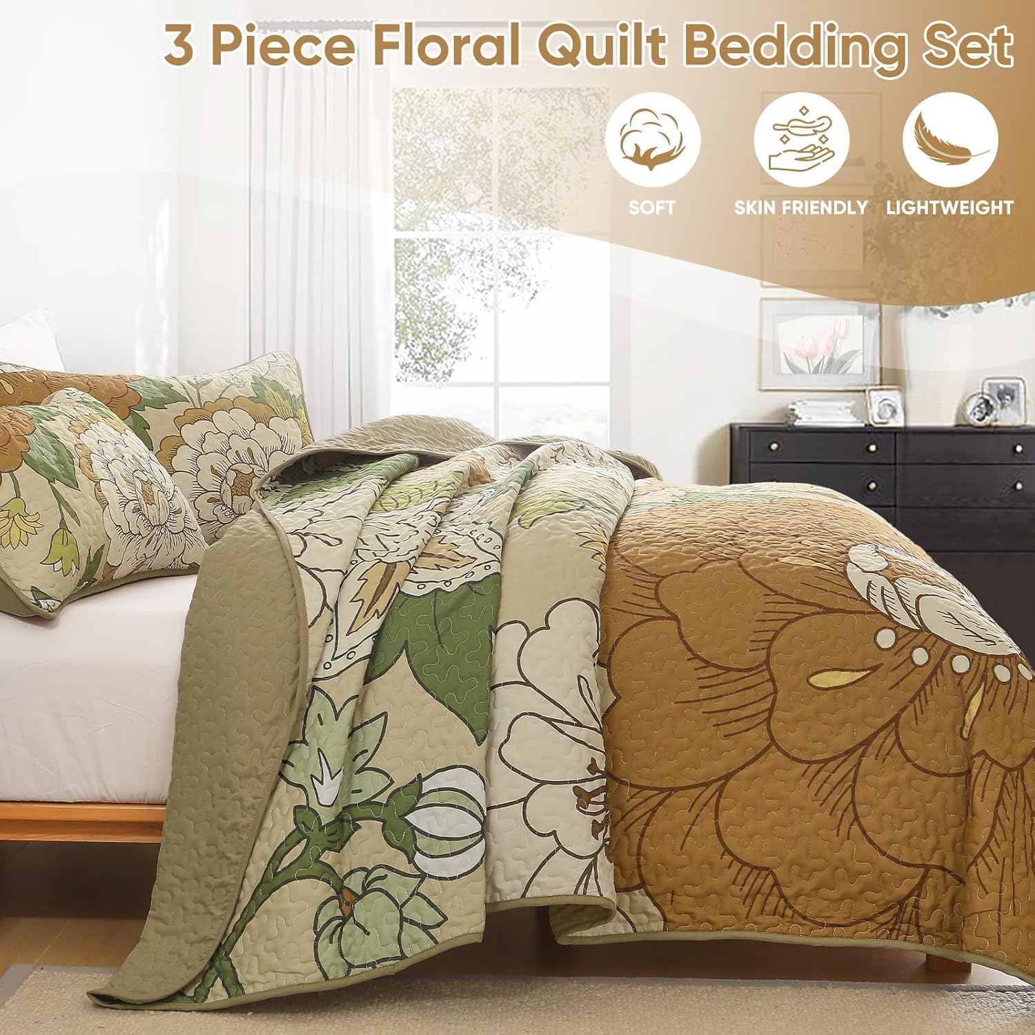 DJY Boho Floral Quilt Set King Size