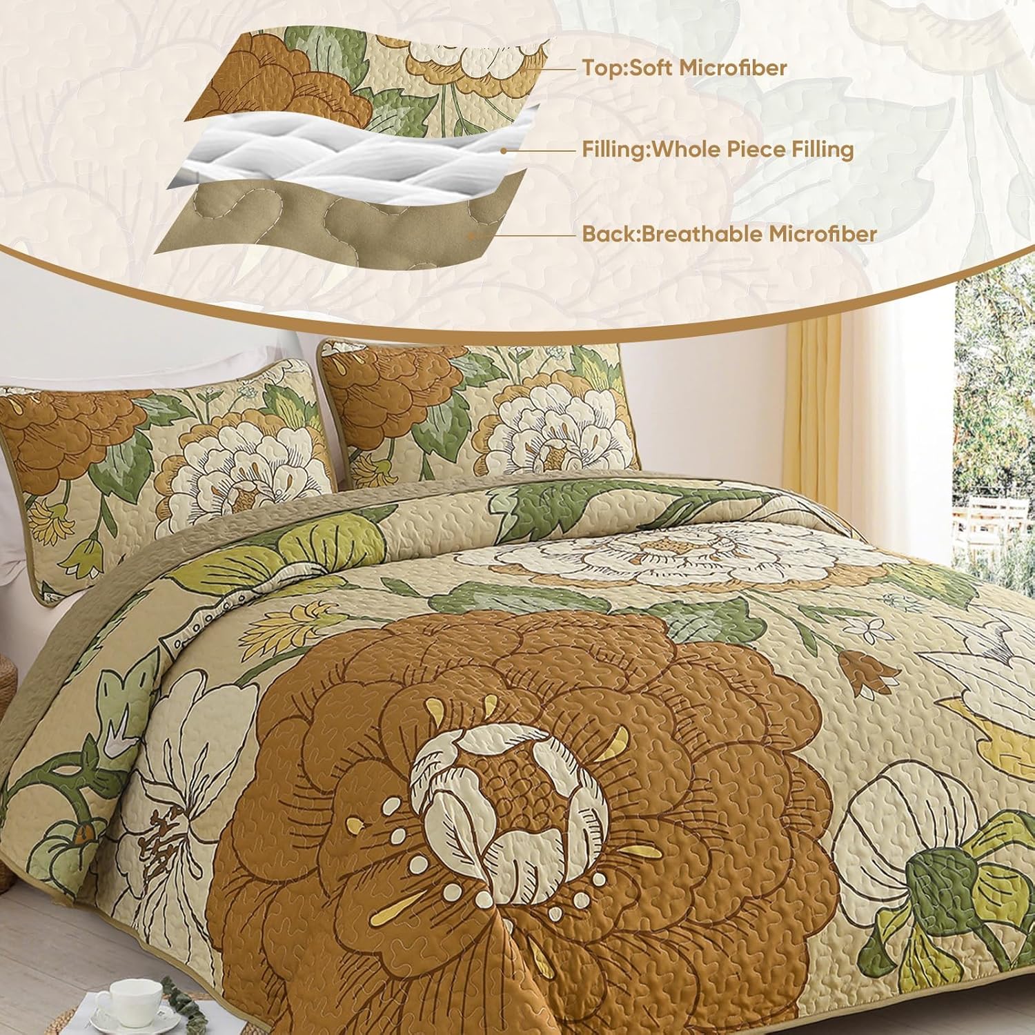 DJY Boho Floral Quilt Set King Size
