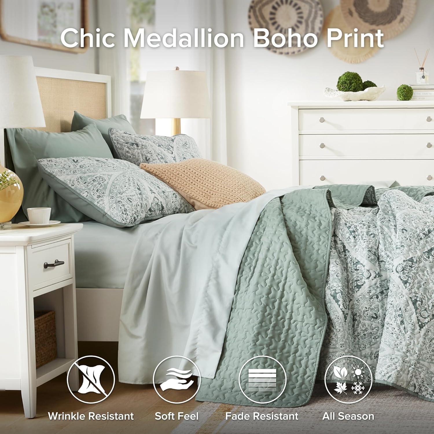 Comfort Spaces Reversible Boho Quilt Set Queen Size