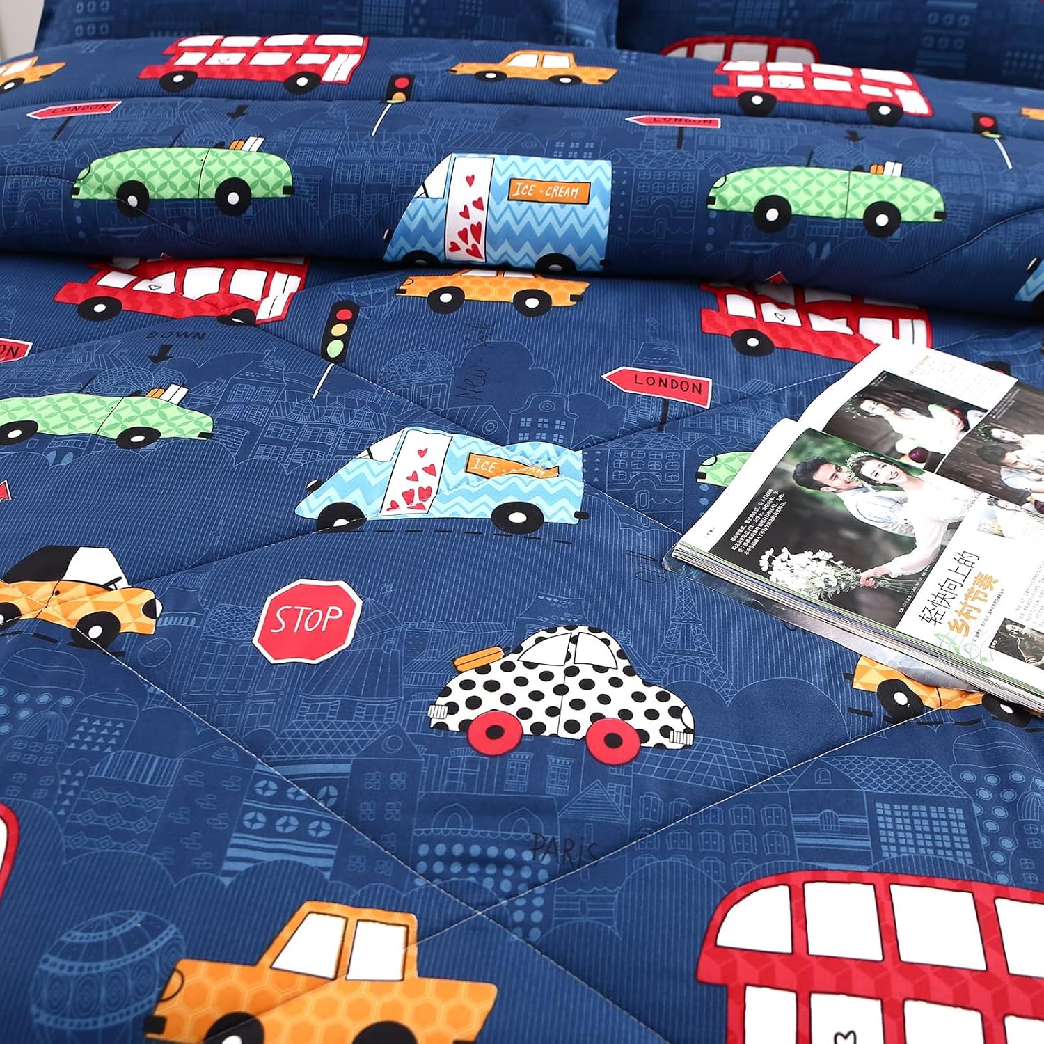 MAG 3Pcs Cartoon Car Comforter Set Queen Size 1