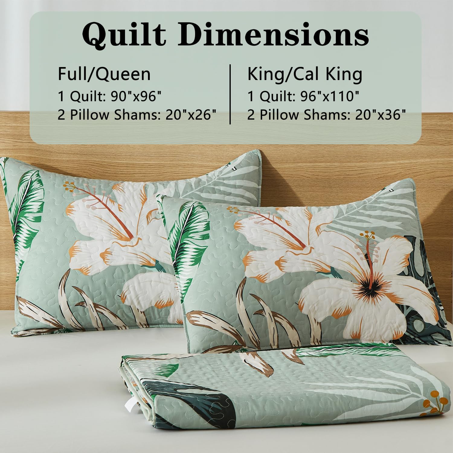 Yogeneg Queen Quilt Bedding Set Sage Green Botanical Pattern 90x96