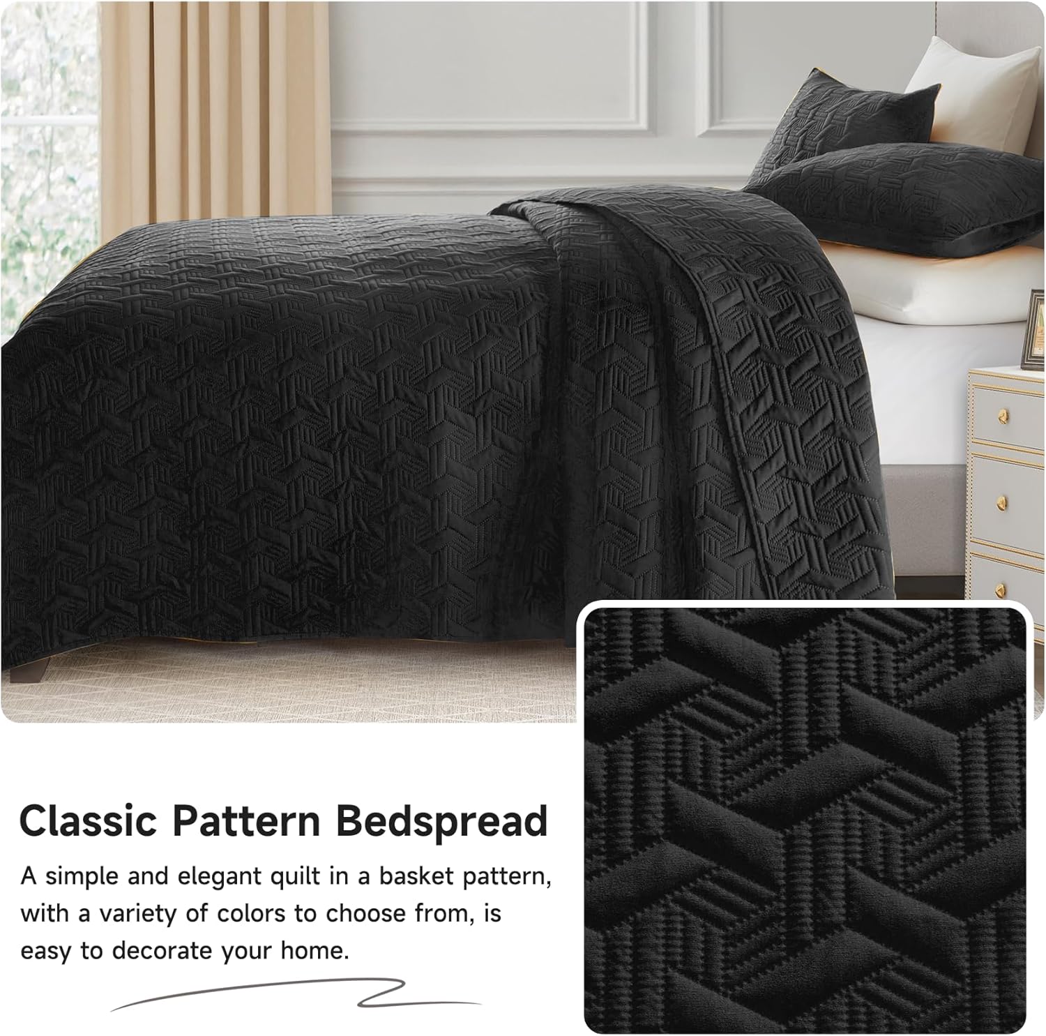 Lavsiry Black Quilt Oversized California King Bedding Set