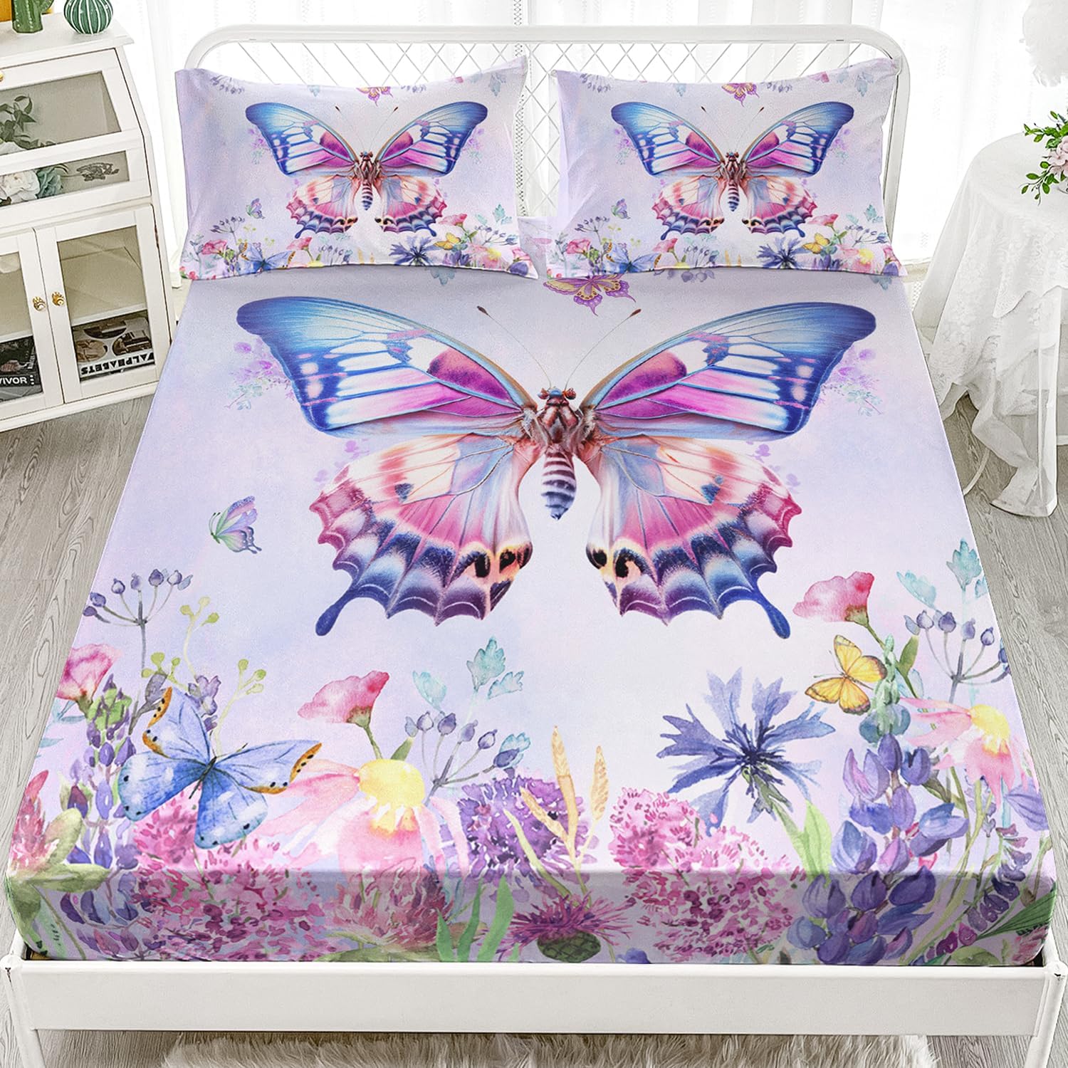 AILONEN Butterfly Fitted Sheet Set Twin XL Size