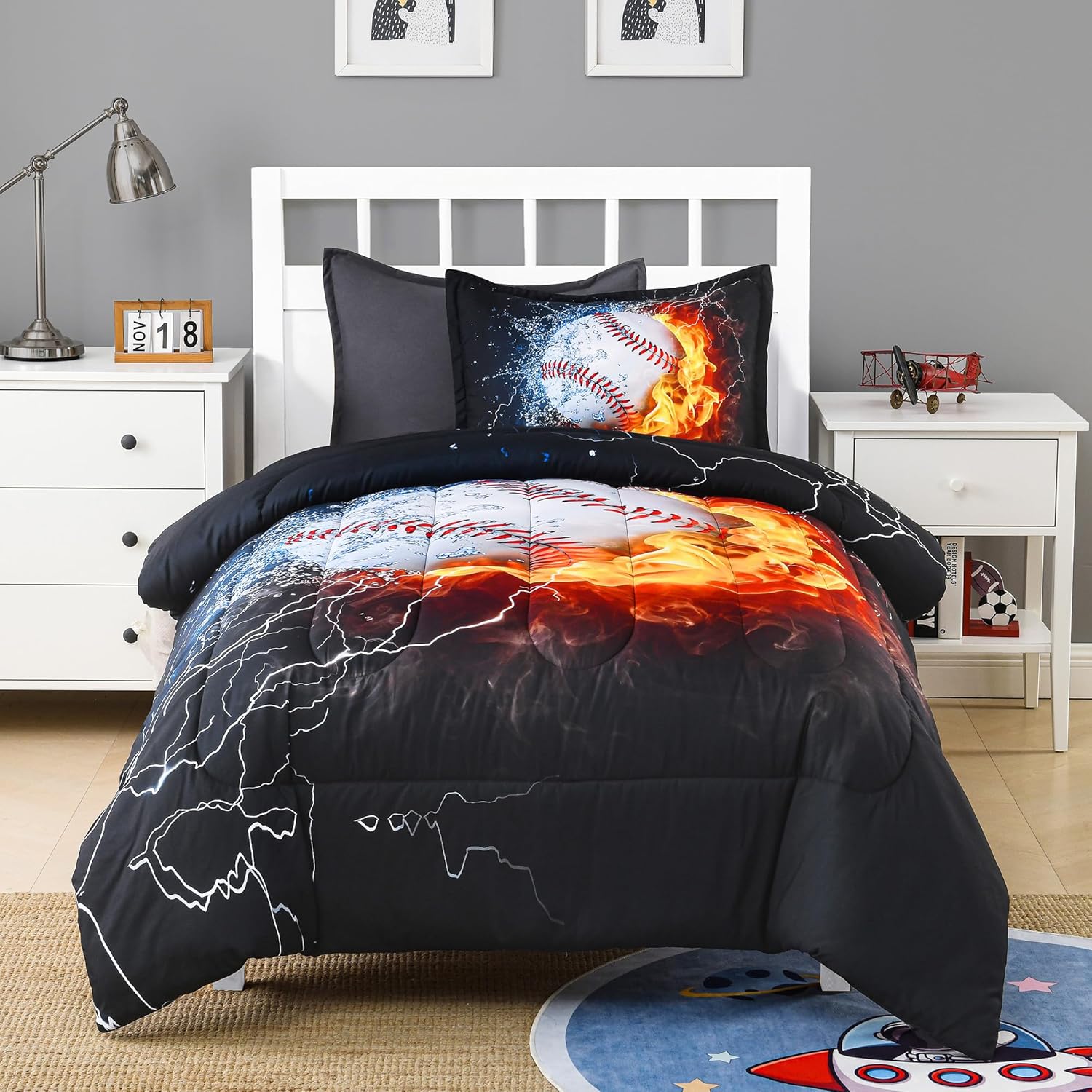 Andency 3D Baseball Comforter Twin Set 2Pcs