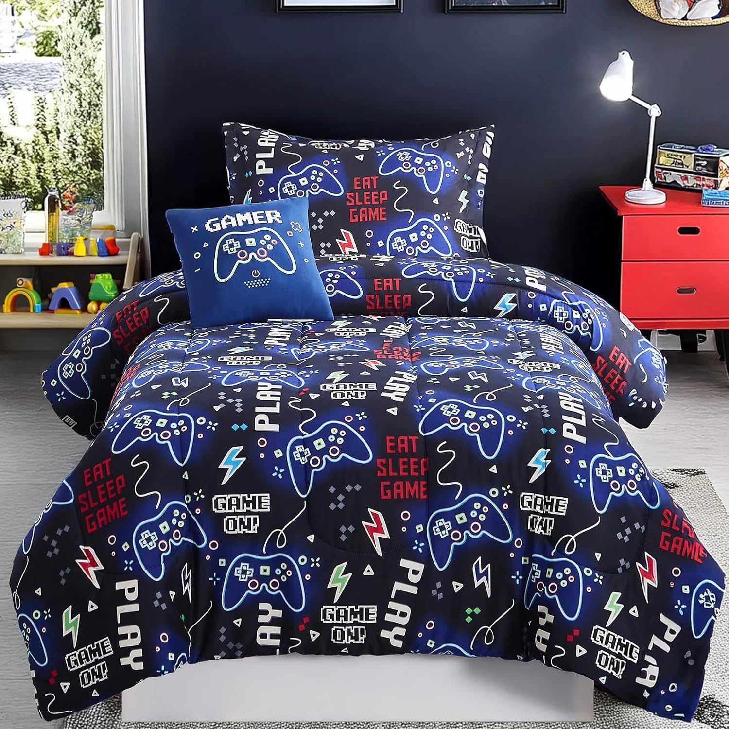 Wink Deer Glow in Dark Gamer Comforter Set for Boys