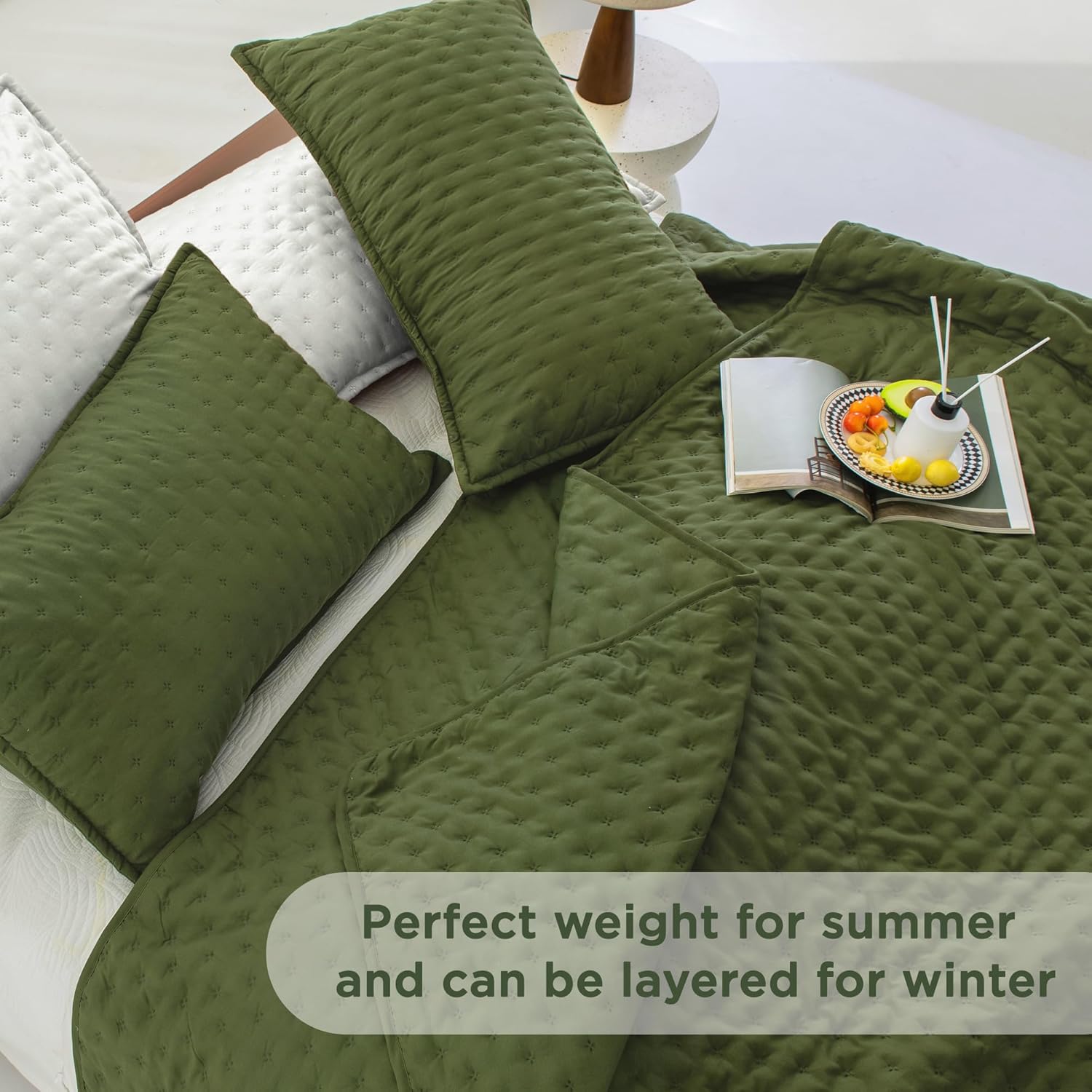 Andency Olive Green California King Quilt Set 3 Piece