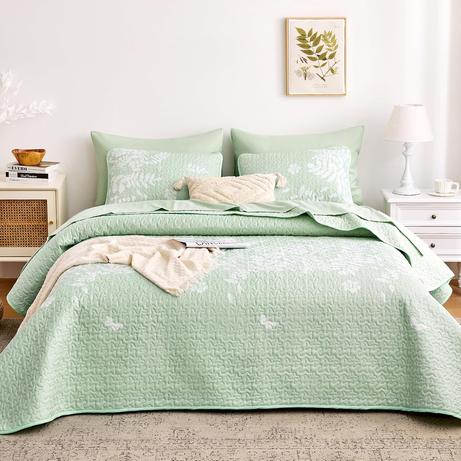 Wake In Cloud Floral Quilt Set King Size 3 Pieces