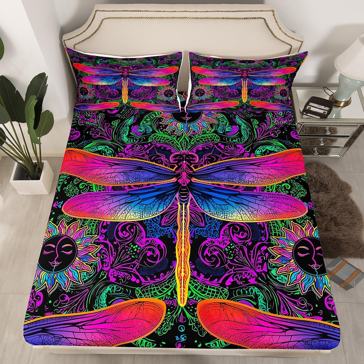 Erosebridal Dragonfly Fitted Sheet Set Twin Size